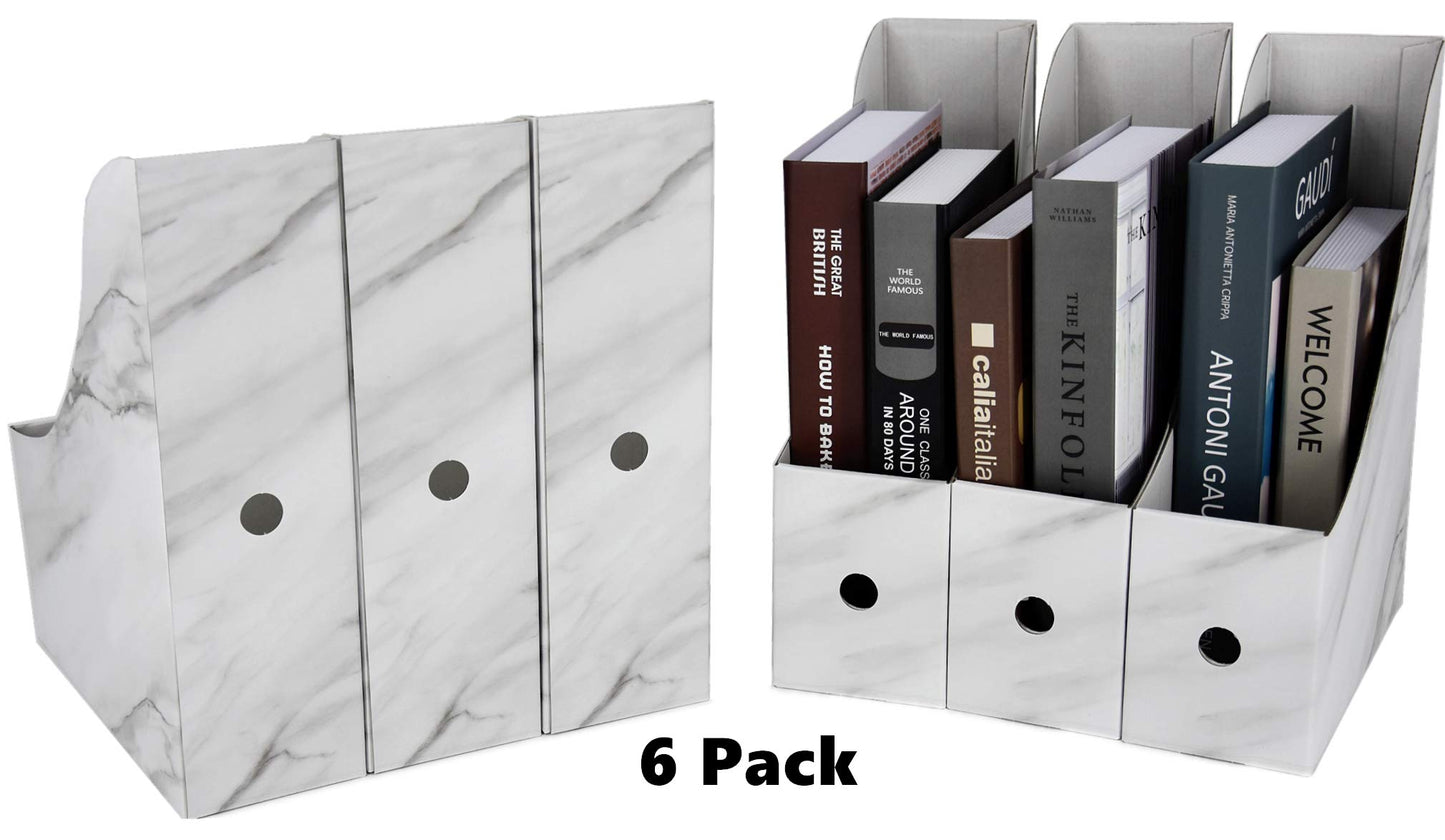 HUAPRINT Magazine Holder( 6 Pack, Marbling Gray) Cardboard Magazine File Holder-Folder Holder,Magazine Organizer,Document Organizer,Magazine Storage Box,With Labels