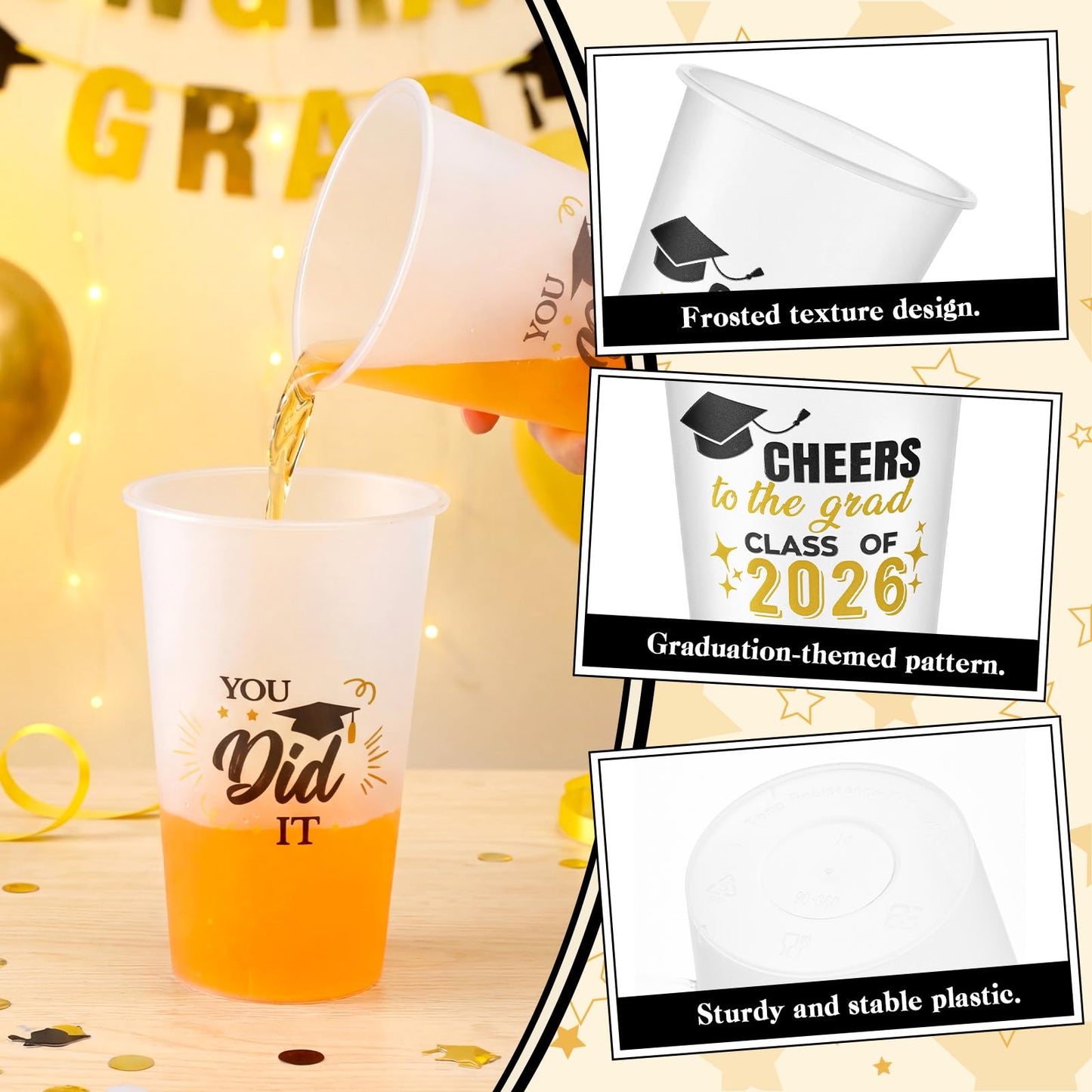 Yungyan 100 Pcs Frosted Graduation Cups 2026 Frosted Plastic Cups 16 oz Disposable Graduation Party Favors Congrats Grad Tableware Decoration for School Supplies