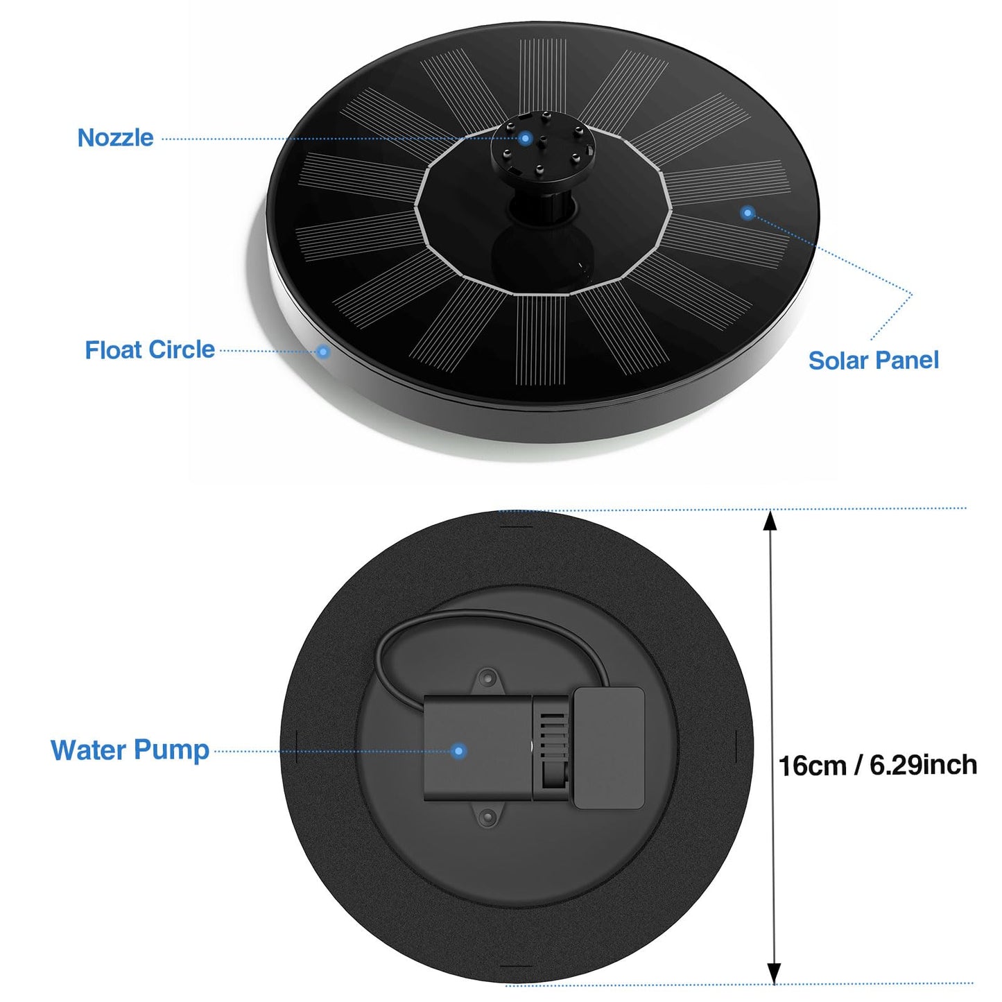 Solar Fountain Water Pump for Bird Bath, Floating Solar Powered Water Fountain Pump for Bird Bath, Garden, Pond, Pool, Outdoor (1.4W)