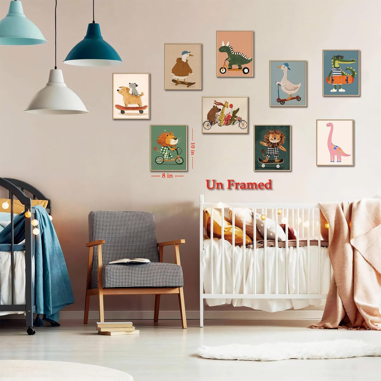 SAMHOU Kids Room Wall Art Set of 9, Funny Cute Cartoon Animal Canvas Prints, Nursery Wall Decor Paintings for Boys Girls Bedroom Baby Room Playroom Classroom Decoration 8x10 Inch Unframed