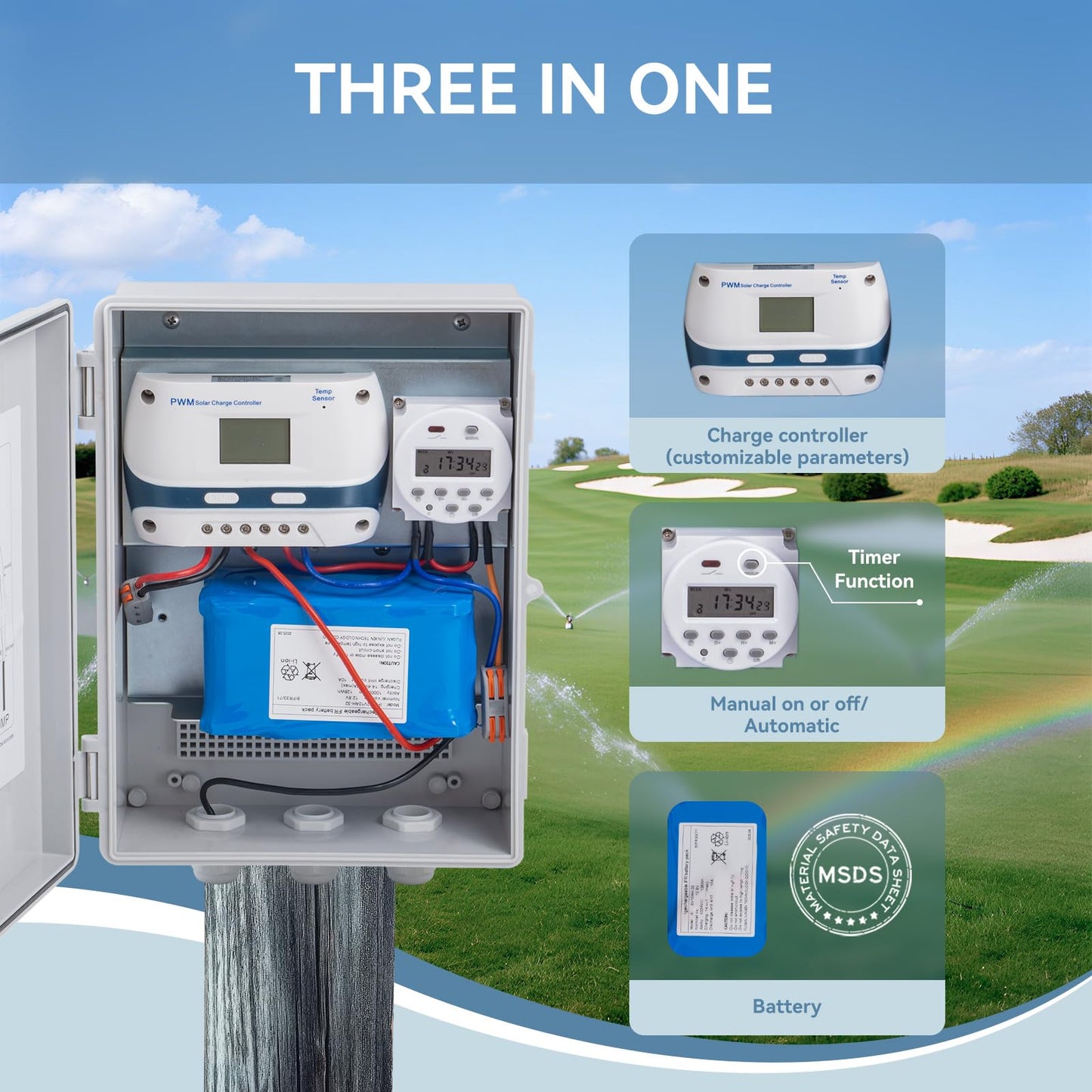 Solar Well Pump Kit with Timing Function, Submersible Pump, Four Solar Panels with Fixed Bracket, Thickened Waterproof Box with Upgraded Controller, Battery, and Timer for Well and Irrigation