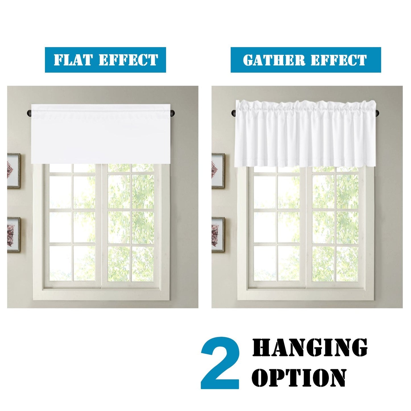 H.VERSAILTEX 2 Panels White Valance for Windows, Natural Blackout Curtains Valances for Small Windows/Living Room/Bedroom/Bathroom Rod Pocket 52" W x 18" L, Pure White，2 Packs