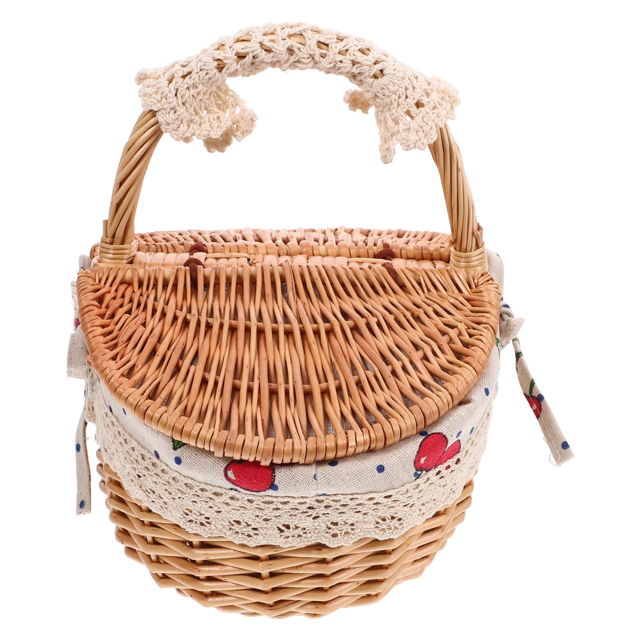 Wicker Picnic Basket with Handle and Lid: Small Handheld Rattan Woven Easter Eggs Collecting Storage Basket for Eggs Fruit Vegetable Picnic Camping and Kitchen Decor 10.23 X 9.44 X 7.28 Inches