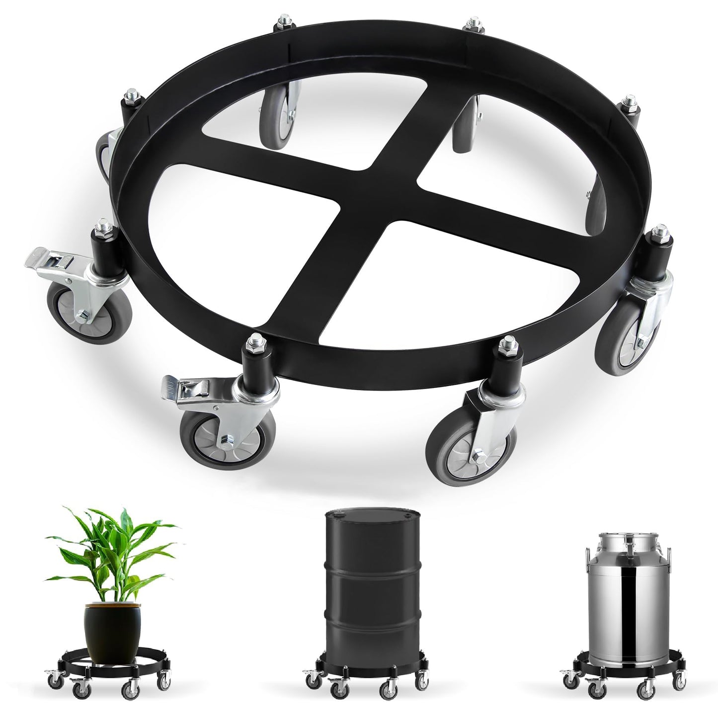 Migoda Heavy Duty Steel Drum Dolly, 55 Gallon Steel Frame with 8 Swivel Caster Wheels, 2000 Lbs Capacity Hand Truck Dollies for Workshops and Warehouses