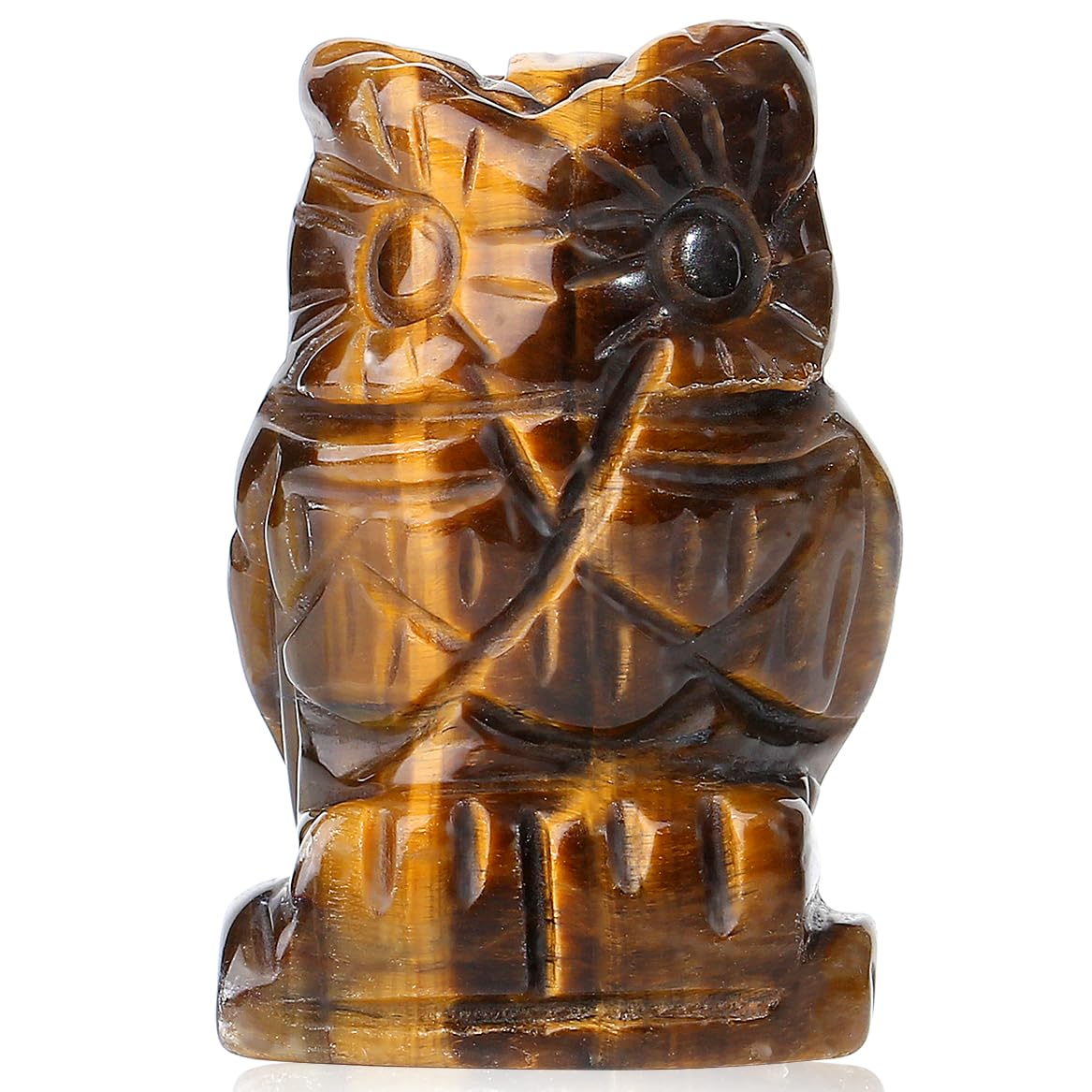 YATOJUZI 2” Owl Decors Natural Tiger's Eye Crystals Stones Cute Decor Polished Hand-Carved Sculpture Statue Figurines Gemstone Home Office Desk Decoration Reiki Energy Gifts