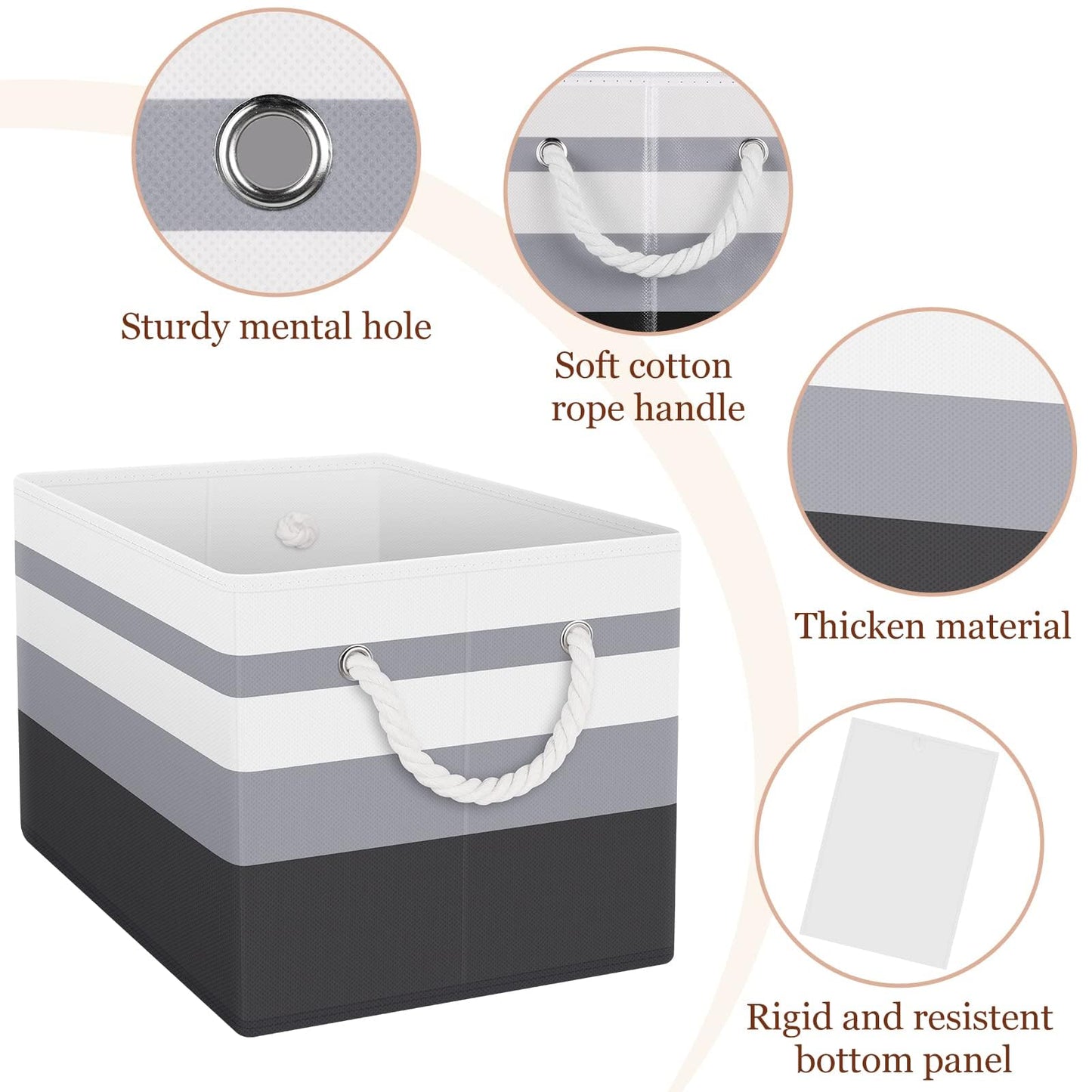 StorageTastic Storage Bin,Collapsible Storage Basket For Organizing,Large Storage Boxes With Rope Handles,Storage Containers,Gradient Grey,3 Pack