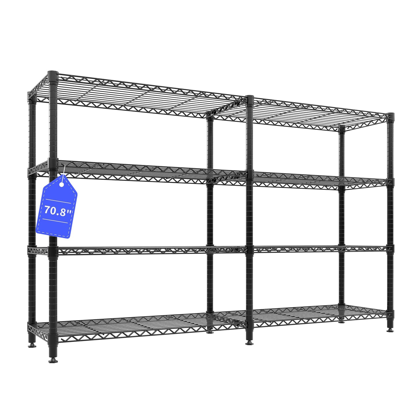 Garvee 70.8" W Storage Shelves Metal Shelving Unit, 4-Tier Heavy Duty Wire Shelving Extra Wide L-Shaped Storage Rack for Apartment Pantry Kitchen Corner Bedroom