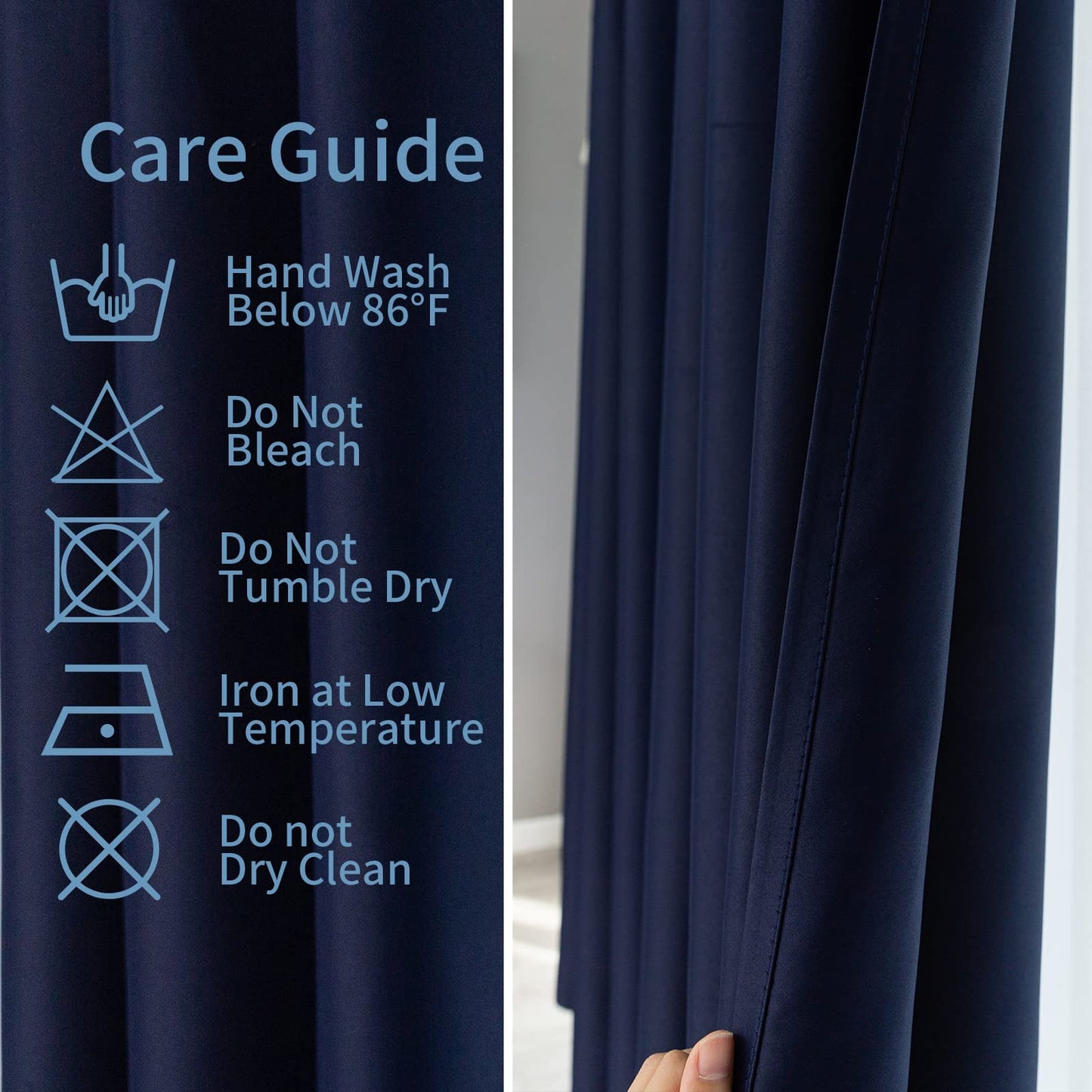 Pickluc Deep Navy Blackout Curtains 96 Inch Length 2 Panel Set, Solid Grommet Drapes for Bedroom or Living Room, Light Blocking and Thermal Insulated, 52W x 96L