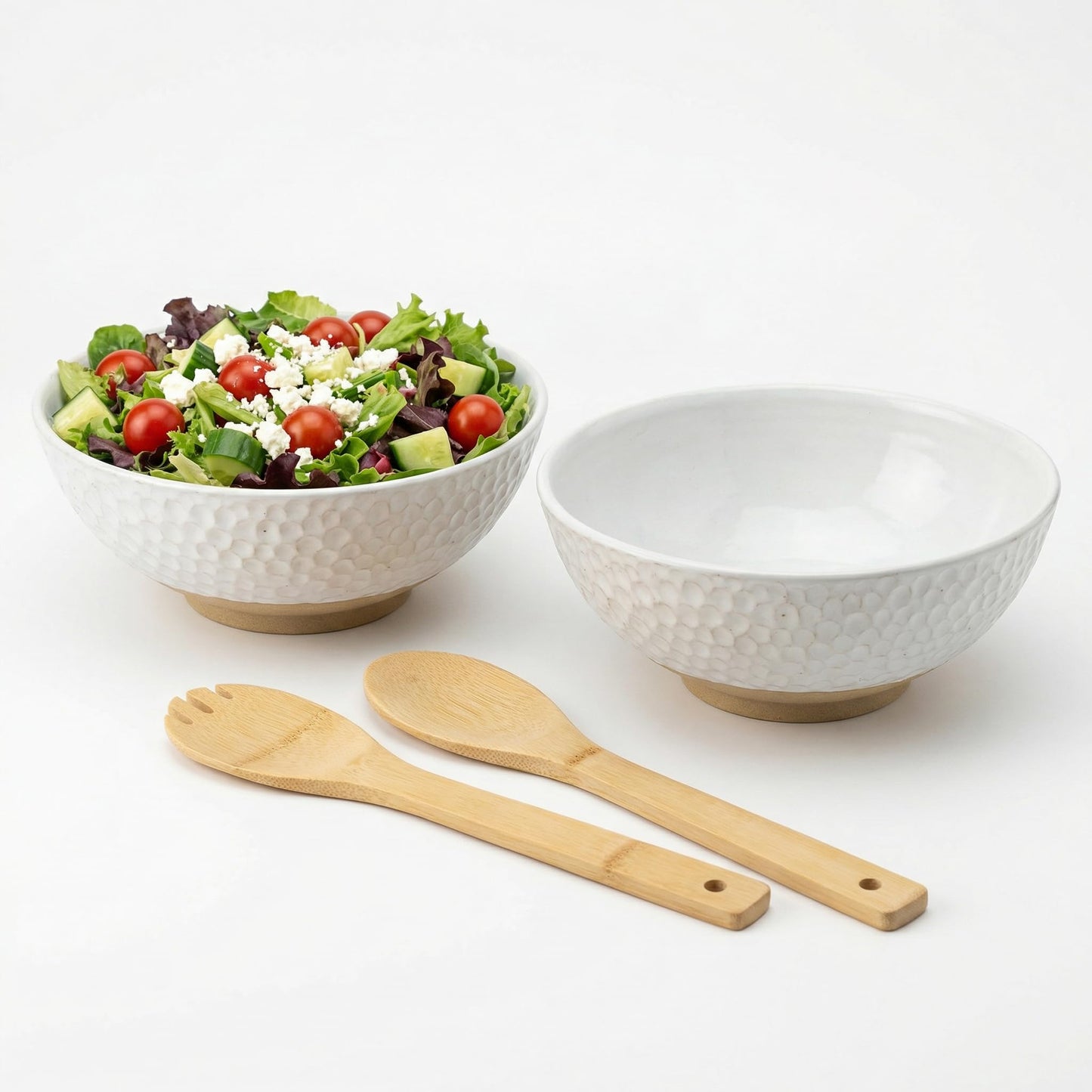 Wgtalation Large Ceramic Dinner Bowl Set - 2-Piece Handmade Salad Bowl Set, 58 oz Each, Dishwasher and Oven Washable, Vanilla White 9.5”