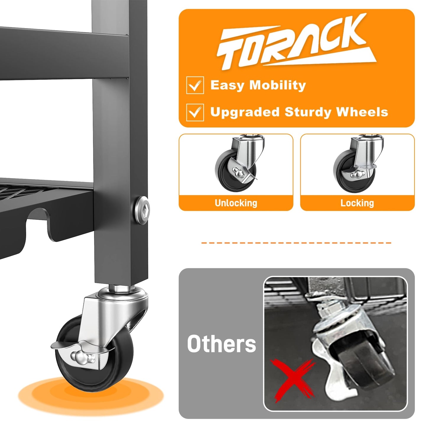 TORACK Garden Tool Organizer Stand with Wheels, Rakes Shovels Yard Tools Stand for Garage, Shed, Garden, Indoor/Outdoor Long-Handled Tools Cart