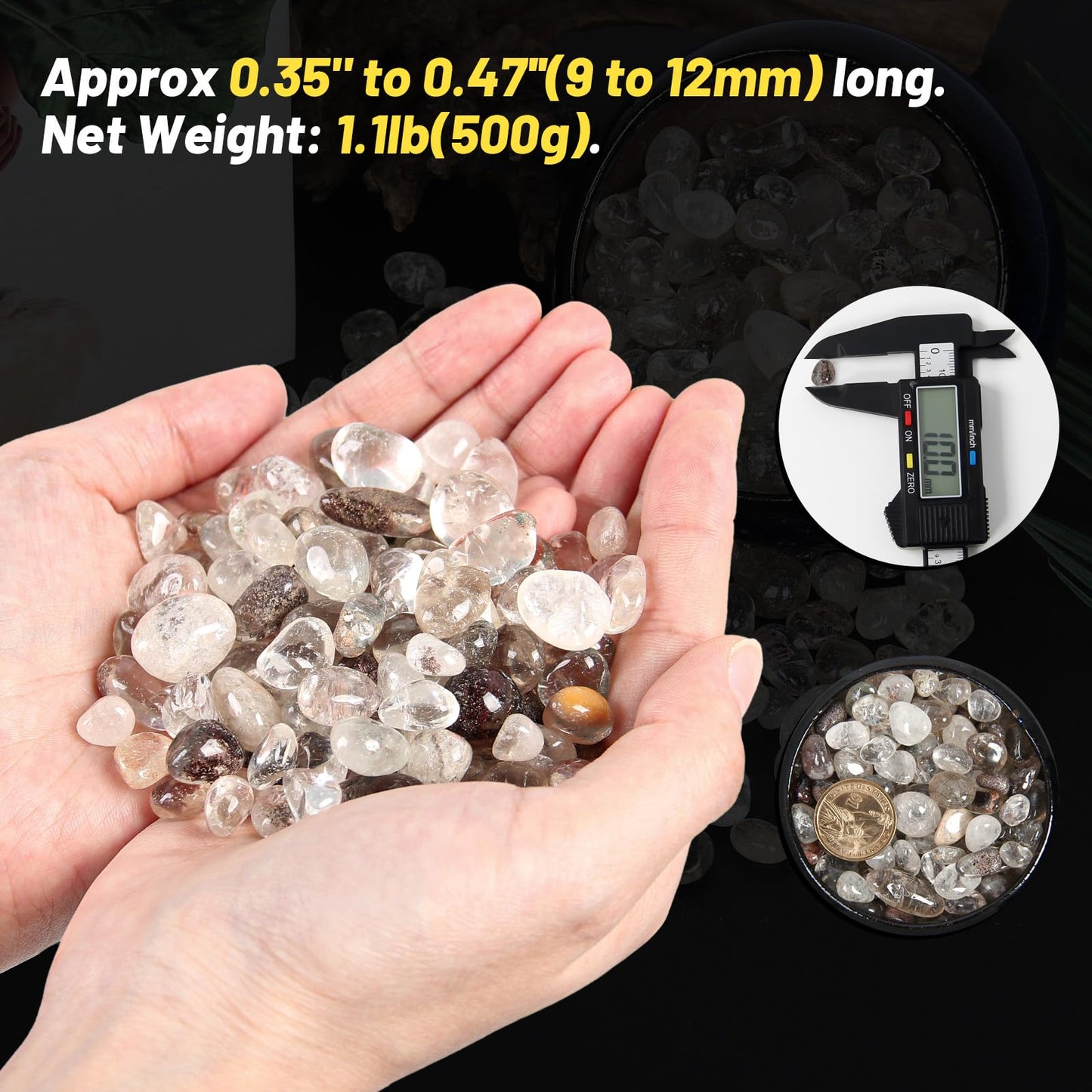 1.1lb Natural Crushed Green Phantom Quartz Crystal Tumbled Chips-Healing Crystals Chips Bulk, Crushed Crystal Gemstones for Crafts, Beautiful Package for Gift