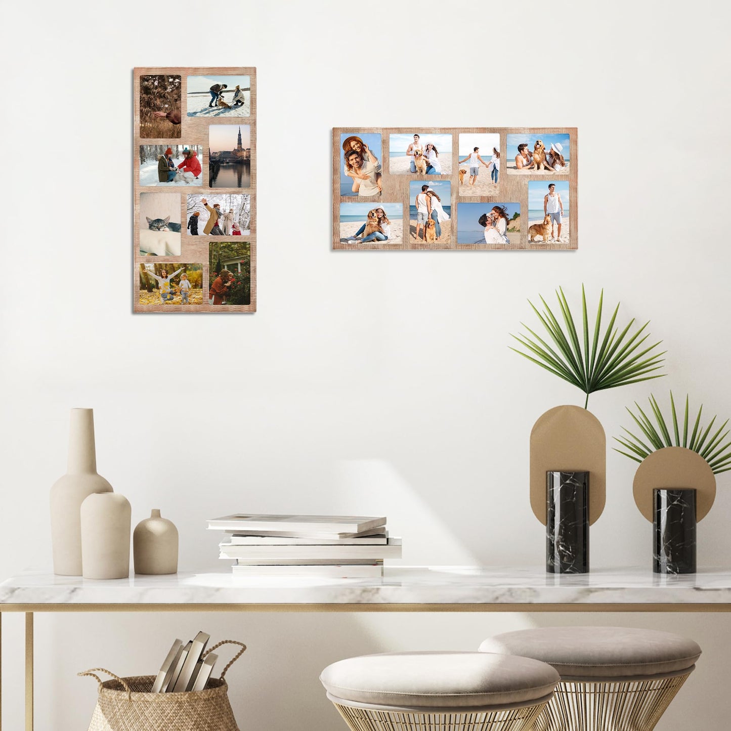 YESKAY 4x6 Picture Frame Collage for Wall Decor,Multiple Photo Collage Frames with Tempered Glass,8-Opening for 4 x 6 Picture Frames,Rustic Brown,1 Pack(OD:11.75X21in)
