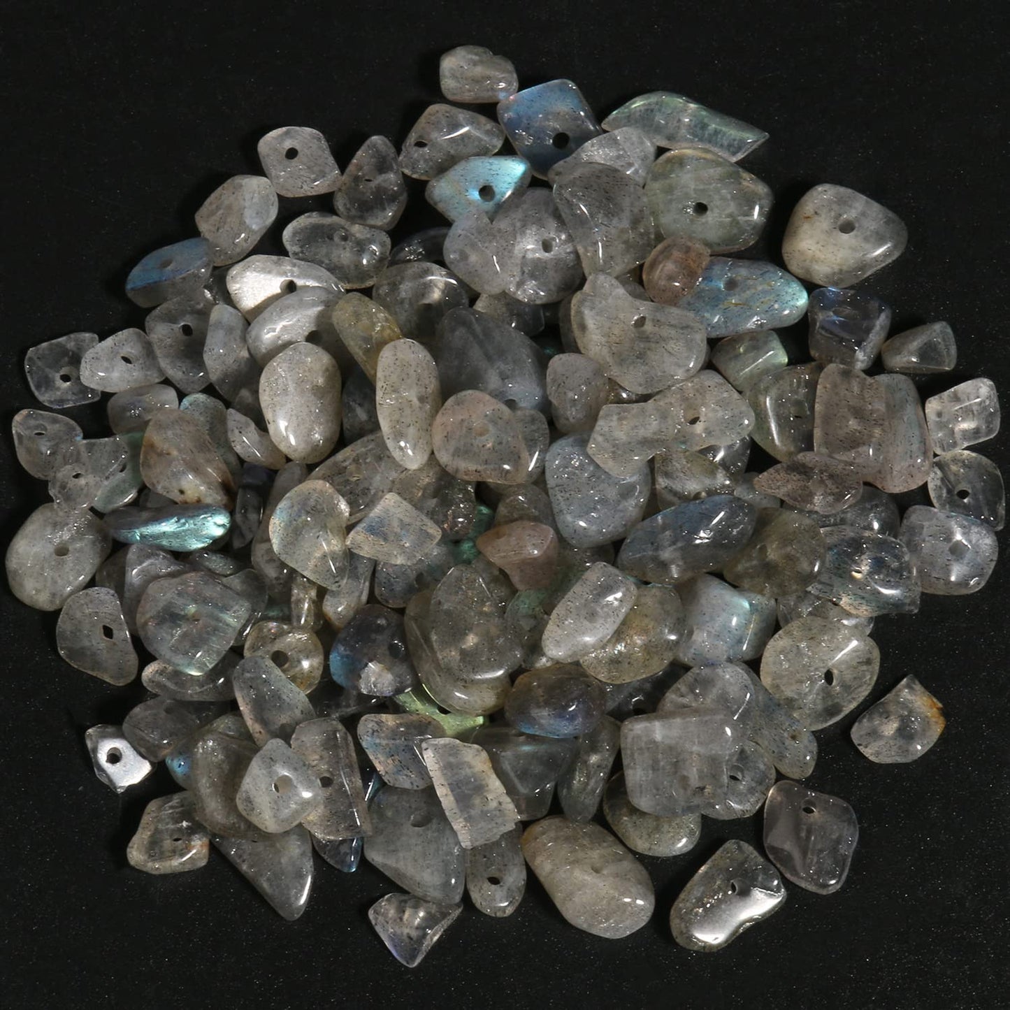 30in Labradorite Natural Chip Stone Beads 5-8mm About 230pcs, Irregular Drilled Gray Bead for Bracelets Jewelry Making Supplies for Adults, DIY Crafts.