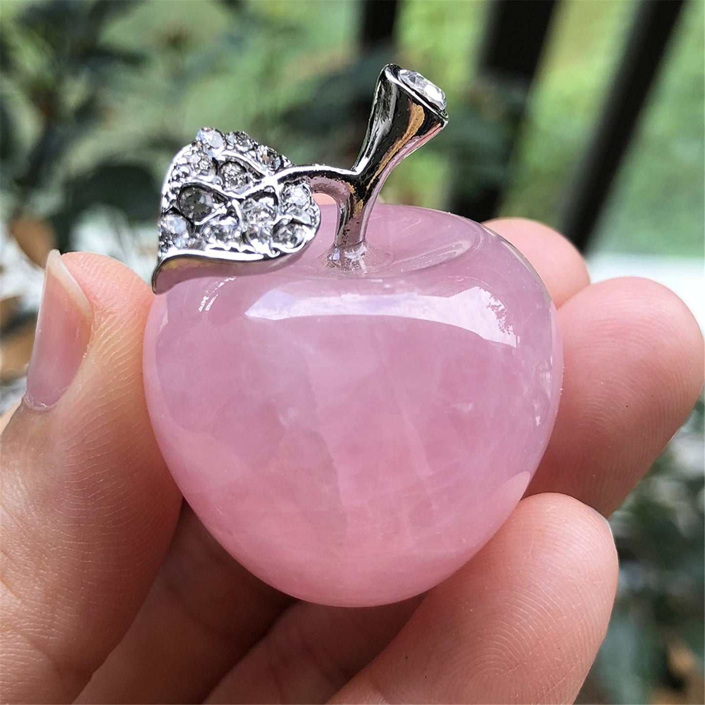 Fekuar Neyisaa Rose Quartz Crystal Apple Decor, Healing Crystals Pocket Stone Fruit Figurine Craft Home Decoration 30mm
