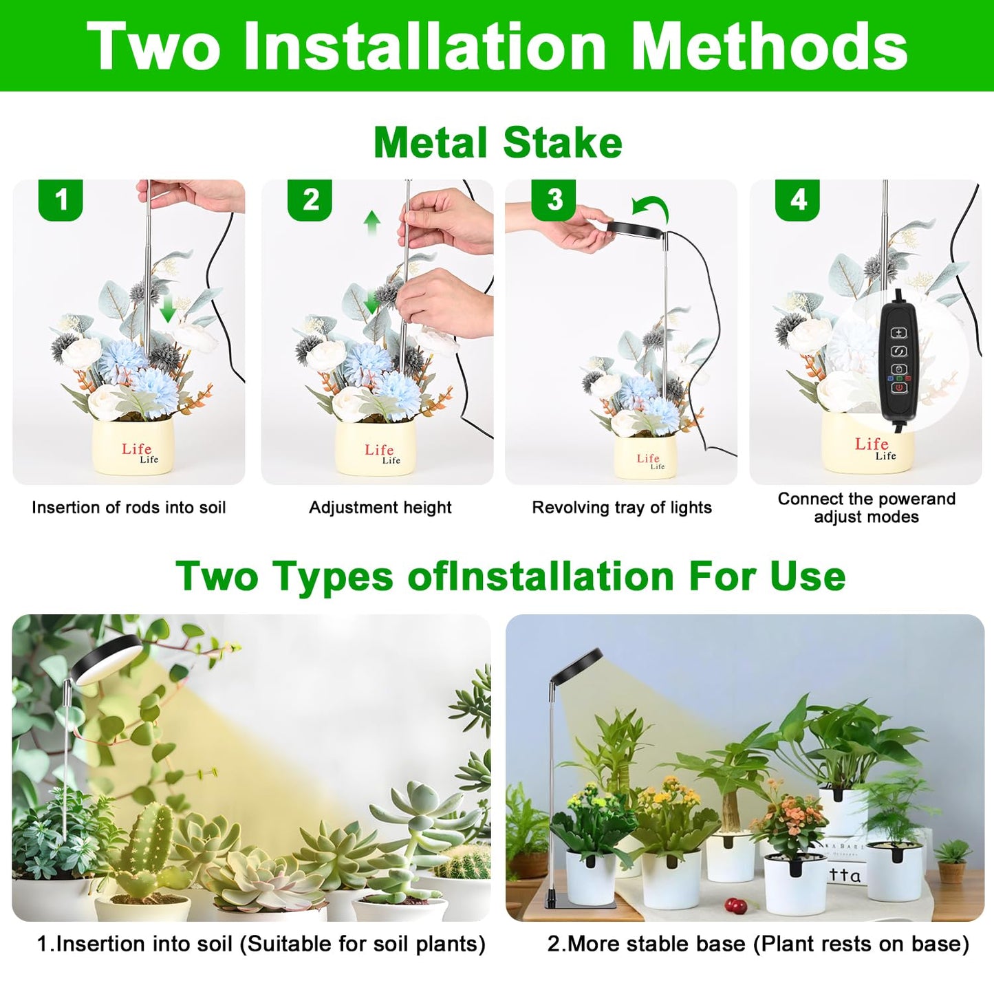 LED Grow Lights for Indoor Plants Full Spectrum, 48 LEDs Plant Light for Indoor Plants with 2 Mounting Options, 3 Optional Spectrums, 3/9/12Hrs, 10 Brightness,6.7"-26" Height Adjustable （black）