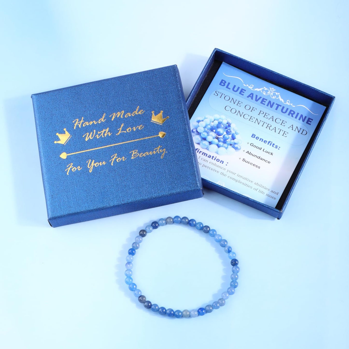 Bymitel 4mm Blue Aventurine - Handmade Reiki Gemstone Stretch Bracelet, Natural Beauty & Spiritual Essence, Crystal Healing for Unisex Adults