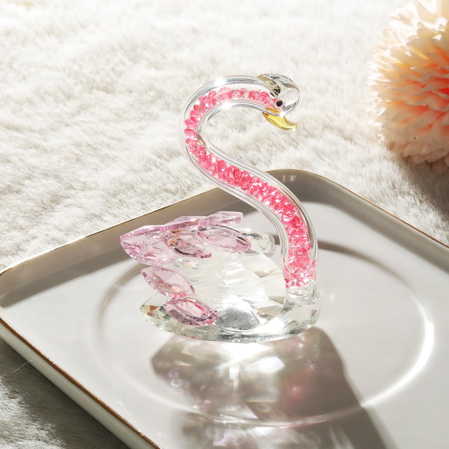 JATYFING Crystal Swan Decor Glass Figurine for Home for Wife Or Girlfriend (Pink)
