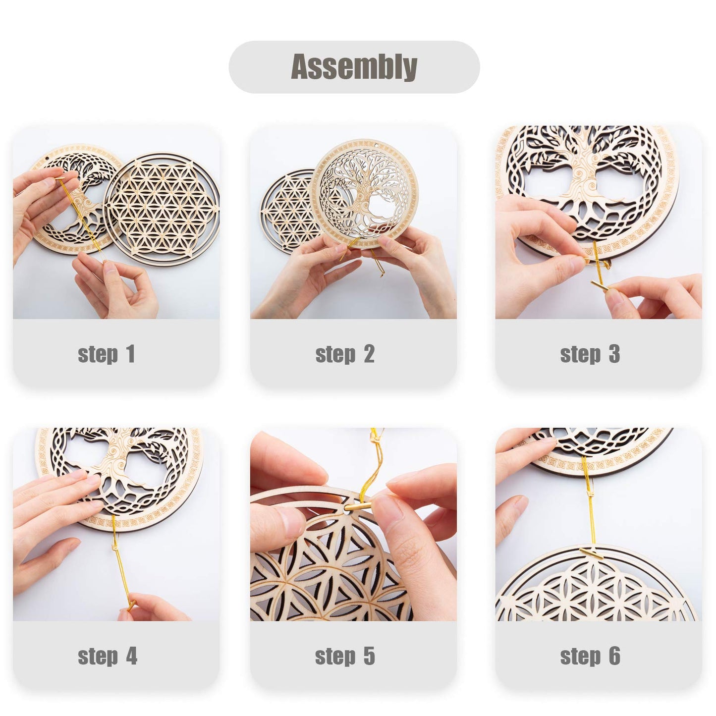 5.31" Sacred Geometry Wall Art 4 PCS Set, (Sacred Lotus, Hamsa Hand, Soul Star, Union Sun Moon) Crystal Grid Meditation Chakra Wooden Wall Art Yoga Decor Spiritual Gifts
