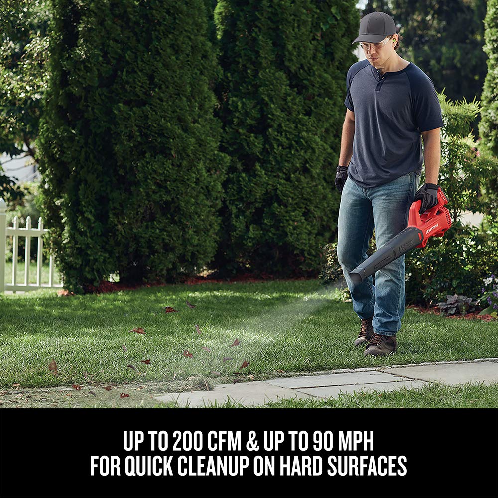 CRAFTSMAN 20V MAX Cordless Leaf Blower with Battery and Charger, Hard Surface Electric Leaf Blower,Powerful up to 90 MPH, Red (CMCBL710D1)