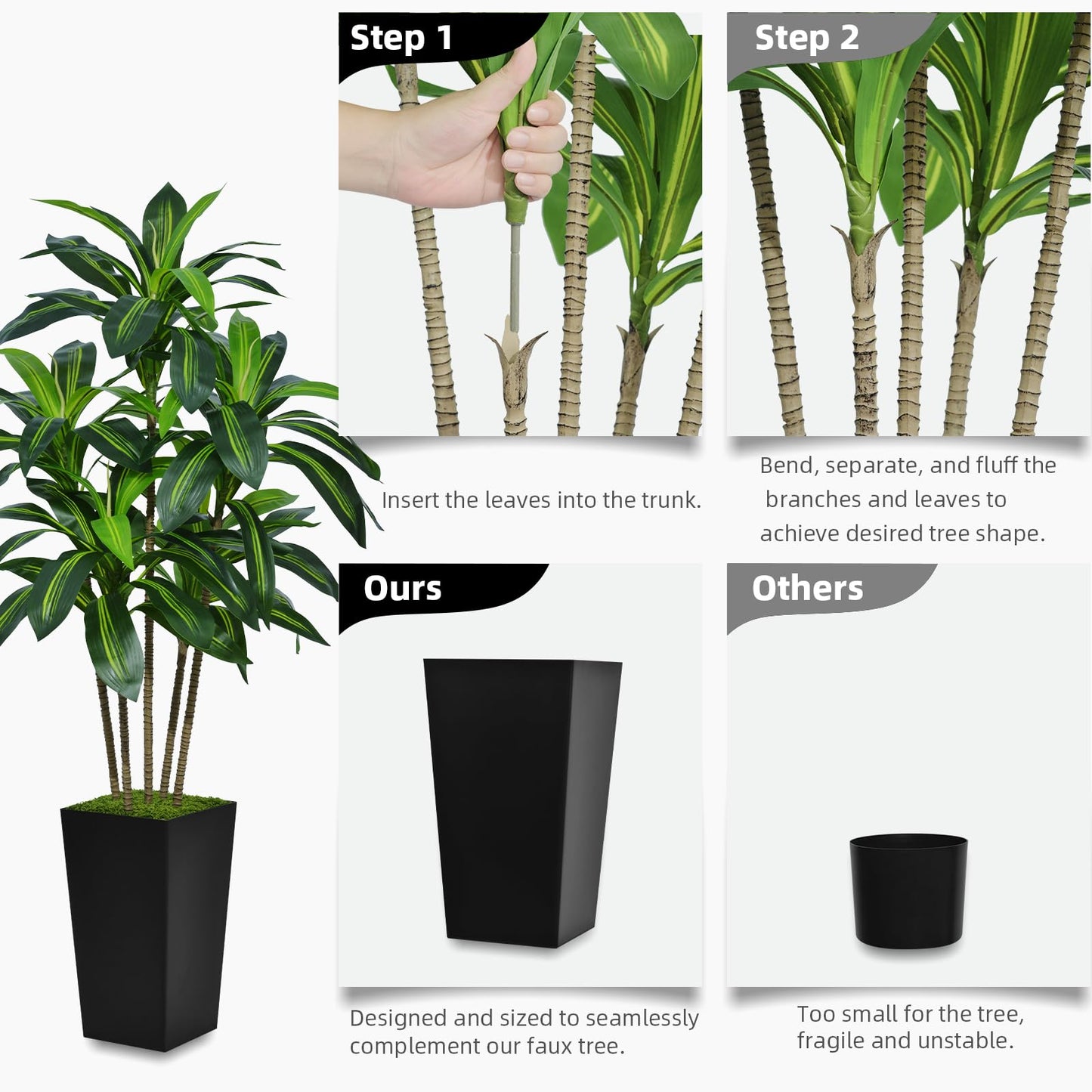 ASTIDY Artificial Dracaena Tree 5FT - Faux Tree with Gray Tall Planter - Fake Tropical Yucca Floor Plant in Pot - Artificial Silk Tree for Home Office Living Room Decor Indoor