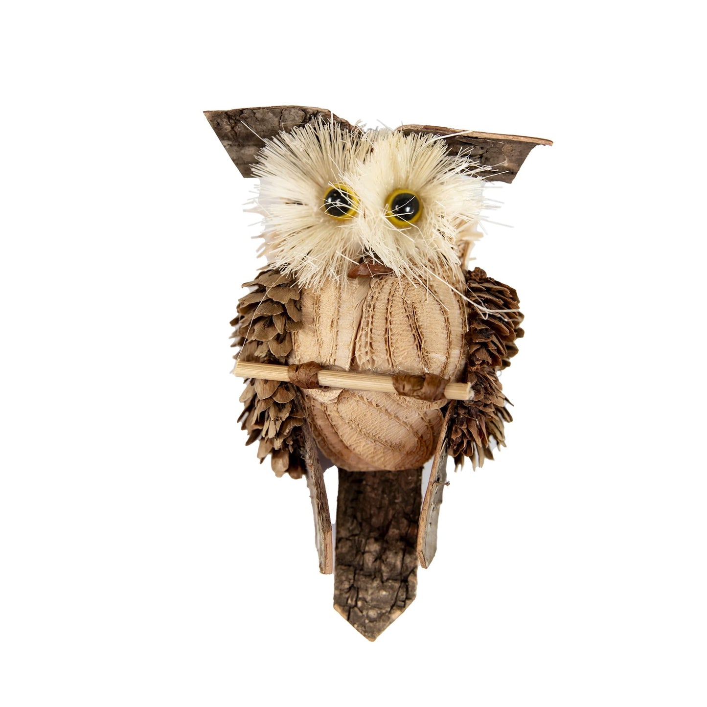 Berfutall-Woodland Animal Owl Ornaments, Wood and Sisal, Set of 6 Assorted, Christmas Tree, Thanksgiving Decor