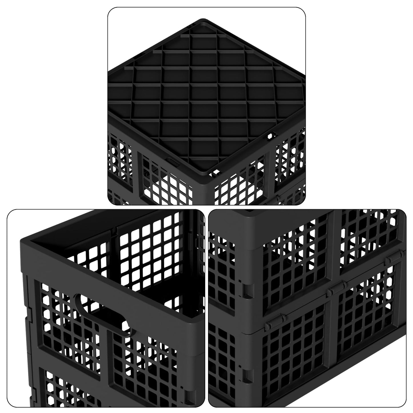 Xeabia 18 L Square Milk Crate, Plastic Stackable Storage Milk Crates, 3 Pack, Black