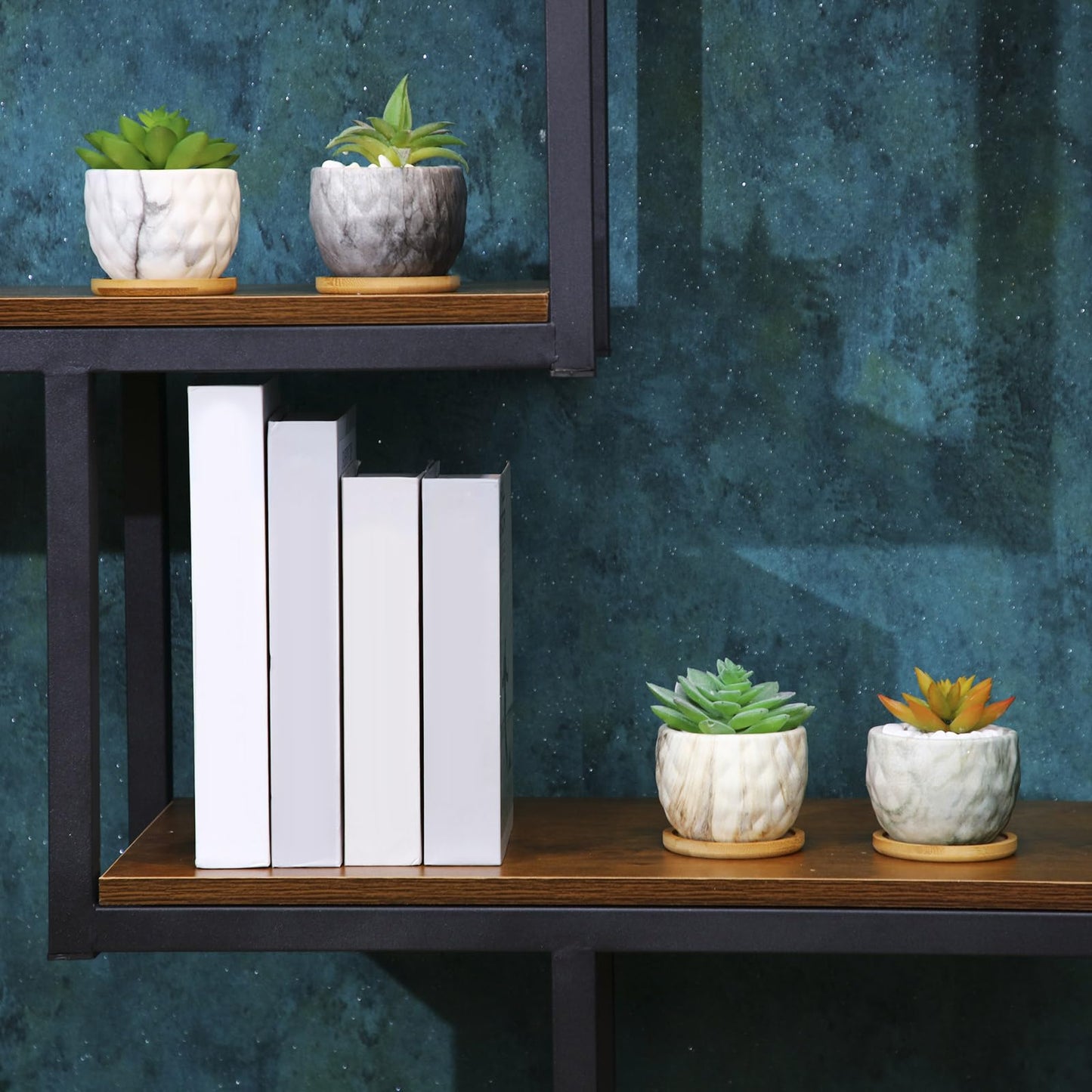 Ziliny Marbling Ceramic Flower Pot 3.35 Inch Succulent Small Plant Cactus Herbs Planter Ceramic Pot with Drainage Hole Matte Round Container(4 Pcs,Modern Style)
