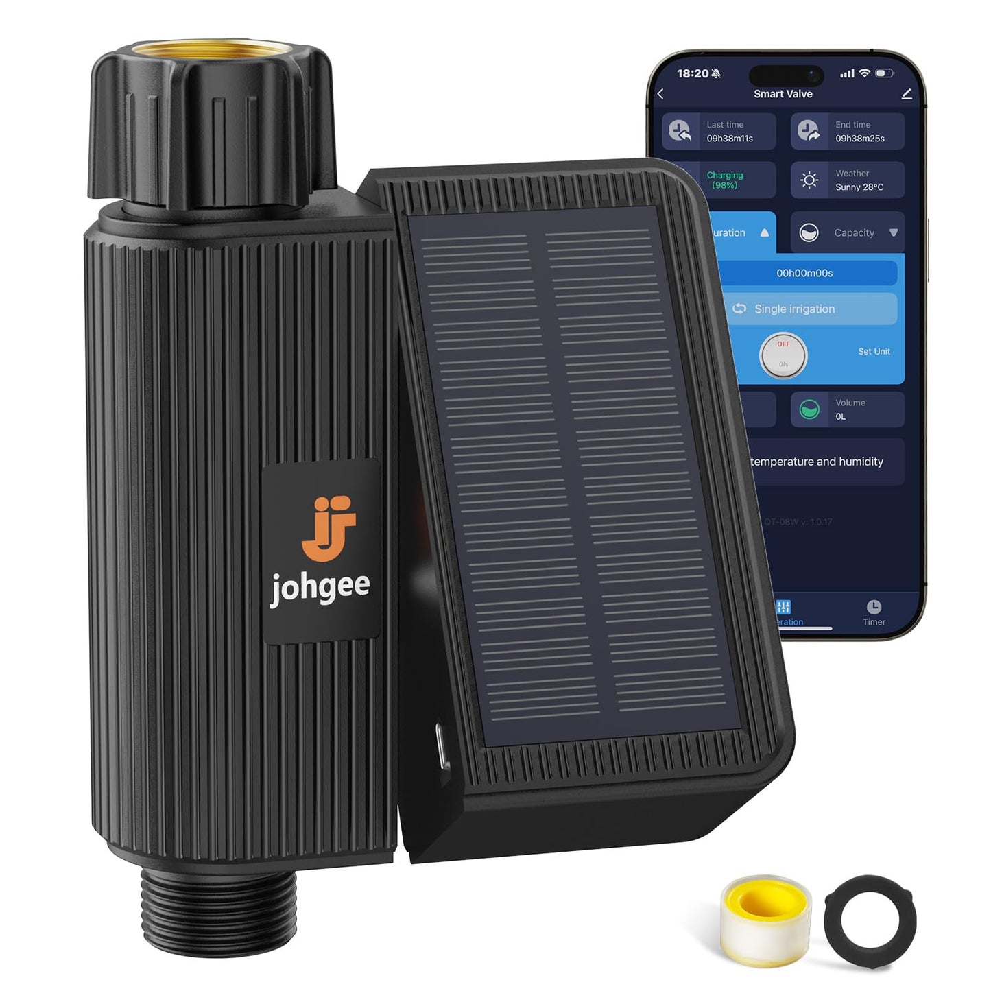 Solar Smart WiFi Sprinkler Timer, WiFi Water Timer for Garden Hose with Rain Delay/Manual/Automatic, Alexa & Smart Life App, Solar Irrigation Sprinkler Controller for Lawns Yard