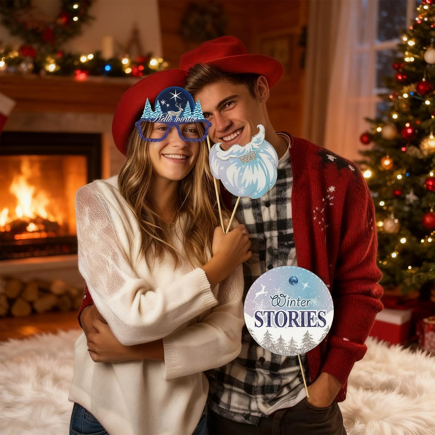 Winter Photo Booth Props - Set of 33 Winter Wonderland Party Decorations Christmas Photo Booth Props for Froze Party Holiday Party Supplies