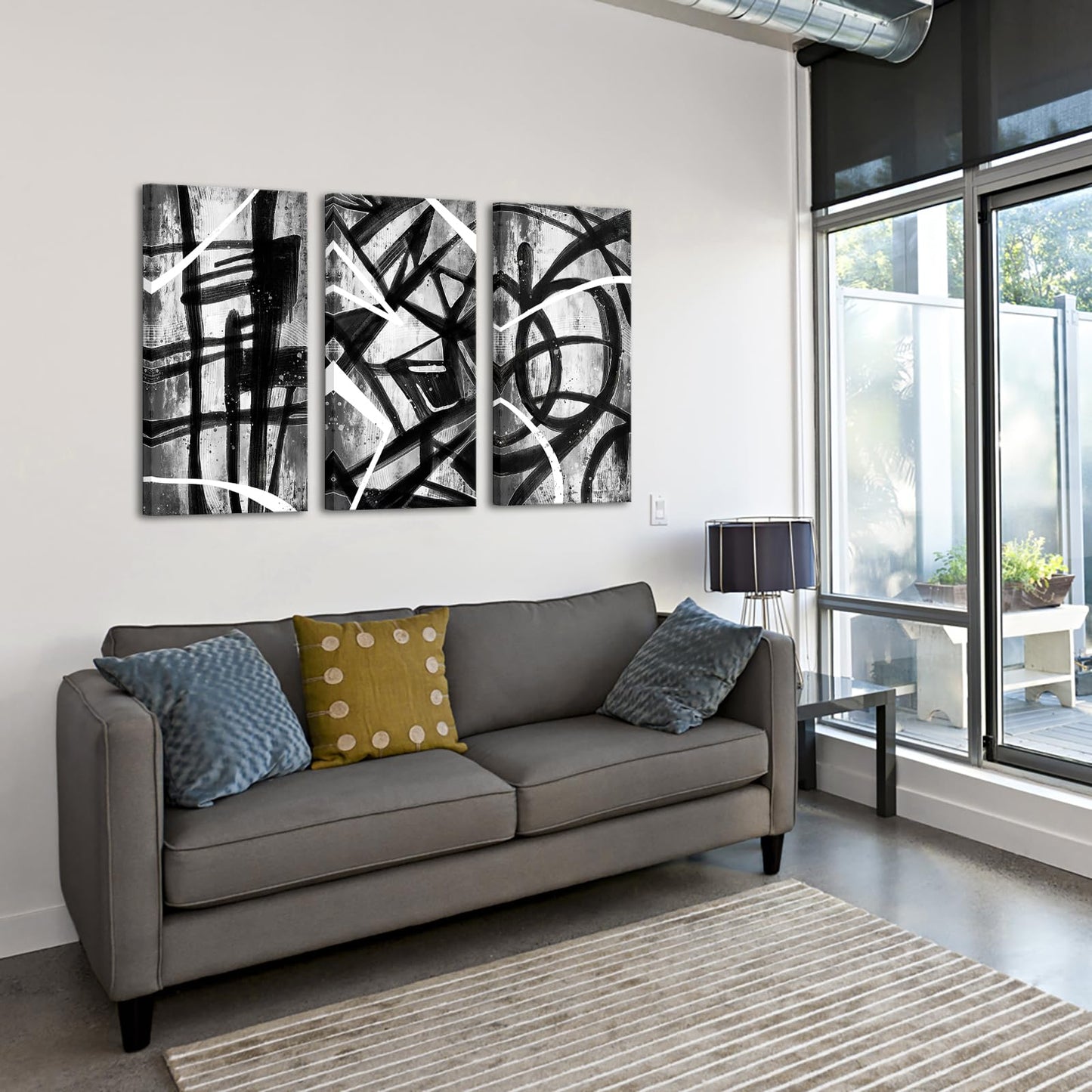 sechars Abstract Line Canvas Wall Art Black White Line Paintings Prints Modern Minimalist Decorations for Home Living Room (Black)