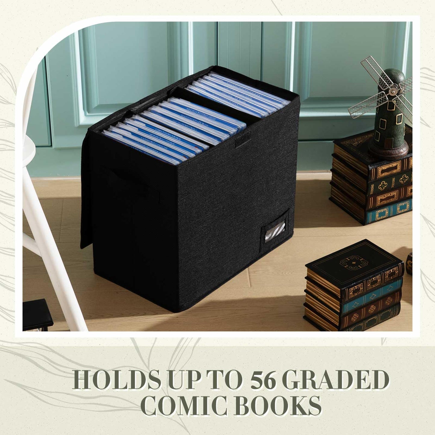 Yearntown 2 Pack Graded Comic Book Storage Box 15.5 x 9.5 x 13.5 Inch Collapsible Holds 56 Comic Book Organizer with Lid Labe 3 Removable Box Partitions, Black