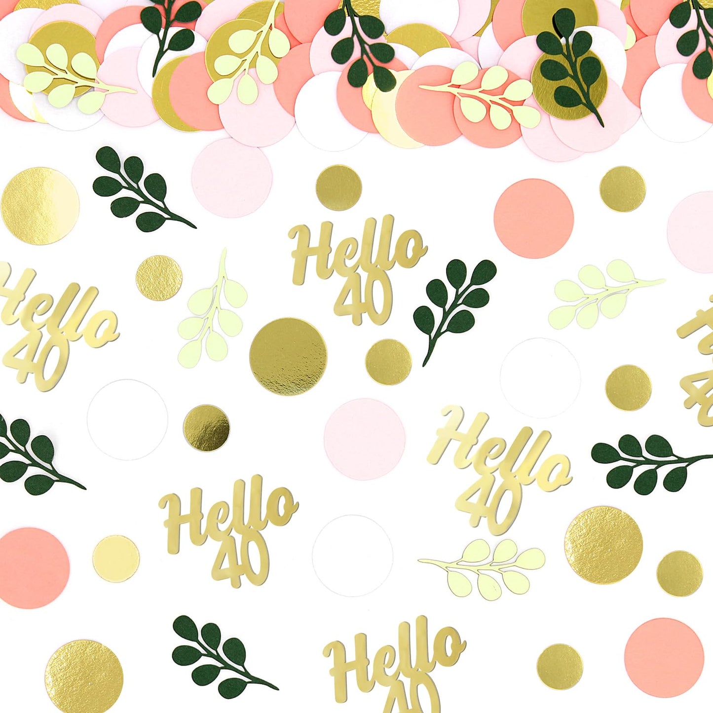 Vofrise 300PC 40TH Birthday Confetti for Table Pink and Sage Green Happy 40TH Birthday Decorations for Women Dots Hello 40 Confetti Scatters Forty Party Decor Supplies