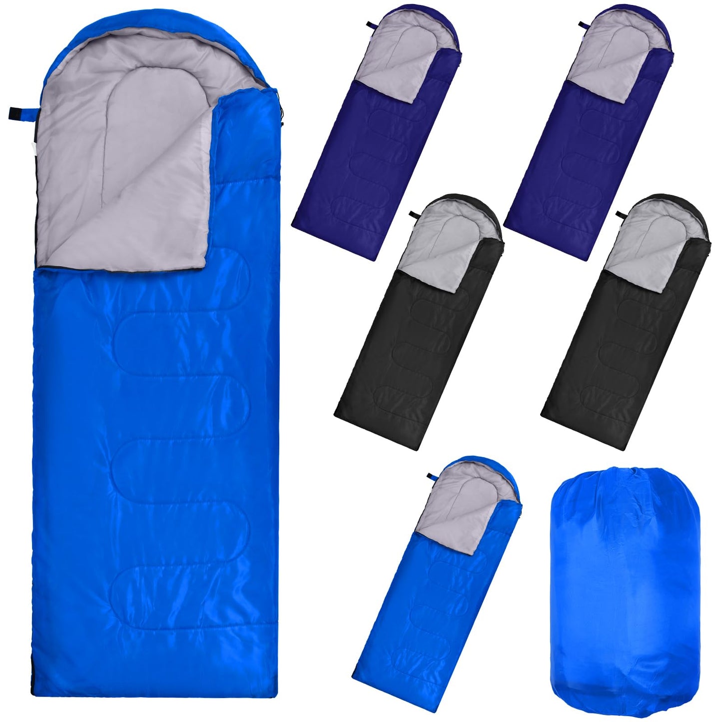 Macarrie 6 Pack Bulk Sleeping Bags for Homeless Donation, 0 Degree Waterproof Sleeping Bags with Compression Sack for Adults Winter Cold Weather Care Camping Hiking Emergency(Classic Colors)