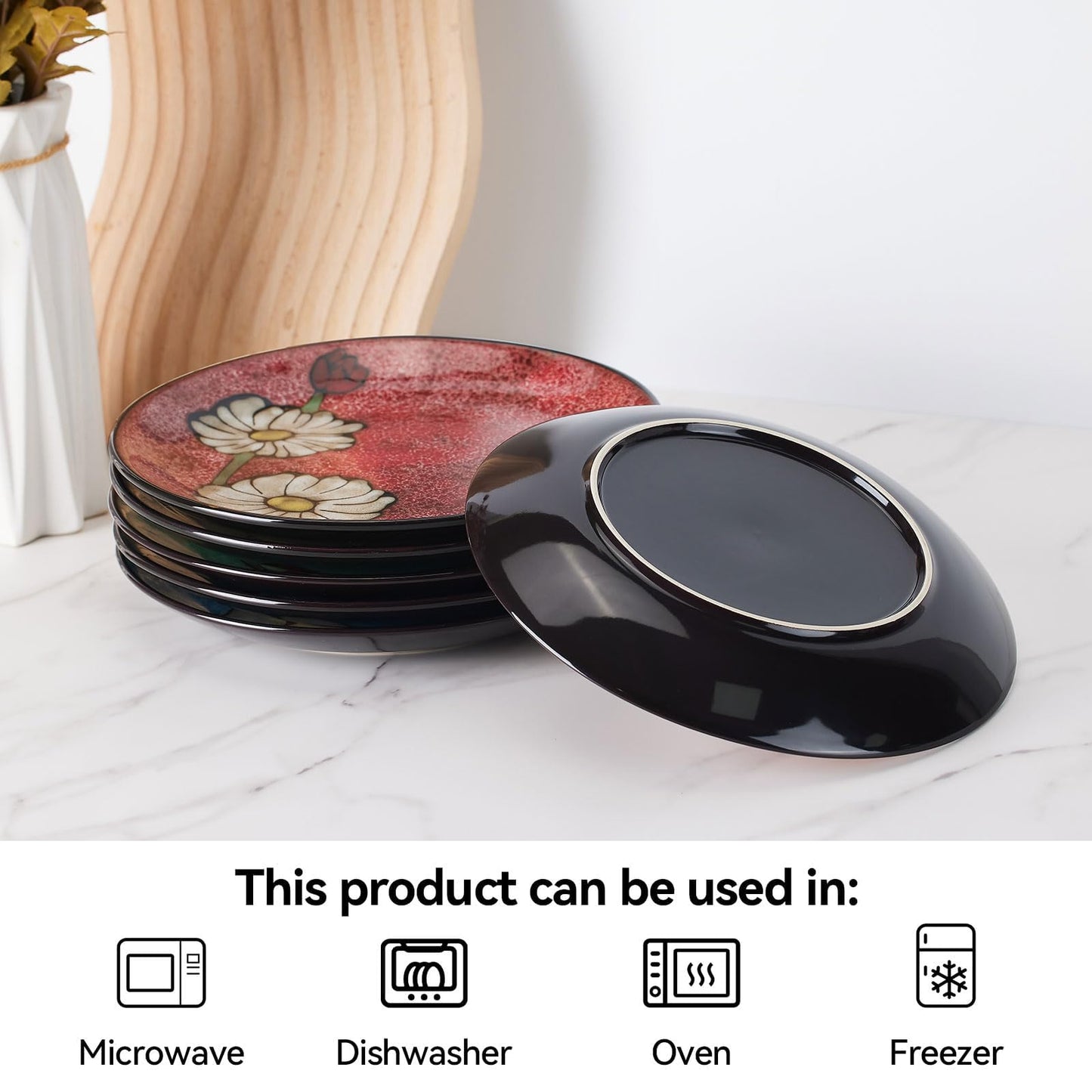 Soyestan Ceramic Salad Plates Set,8 in - Plates Set of 6 - For Steak,Salad, Pasta,Appetizer, Serving Etc - Dishwasher, Microwave, and Oven Safe, Scratch Resistant, Smooth Glaze (Multicolor A, 8 Inch)