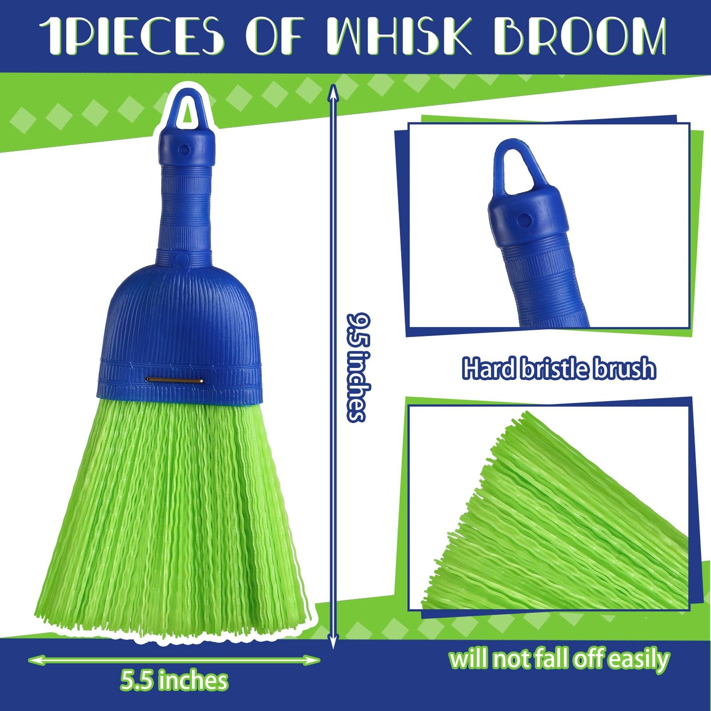Domensi 4 Pcs Whisk Broom Poly Fiber Handheld Brush Hand Brush Outdoor Car Broom with Hang Hole for Cleaning Inddoor Porches Floors Decks Driveways Dirt Dust