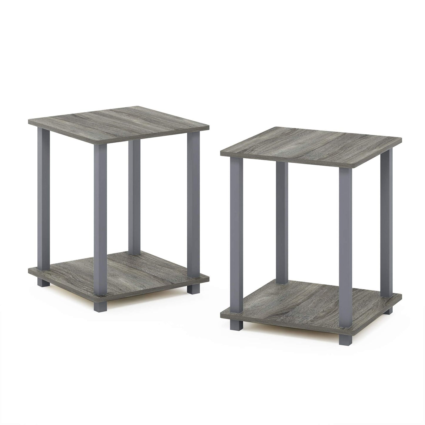 Furinno SIMPLISTIC Side Table Set of 2, 2-Tier Square Modern End Table, Nightstand, Night Stand, Bedside Table, Toolless Assembly, for Living Room, Bedroom, French Oak