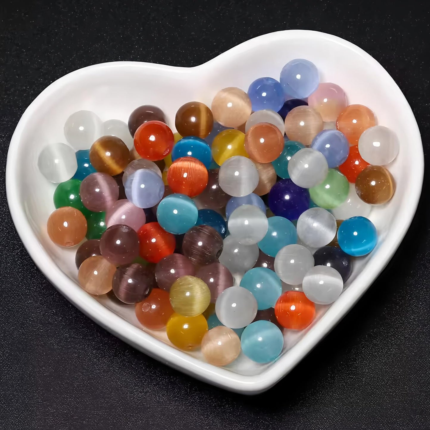 HAAMIIQII 8mm Mint Green Cat Eye Glass Round Crystal Stone Loose Gemstone Beads for Jewelry Making Bracelets Necklaces Earrings Crafts (45-50pcs)