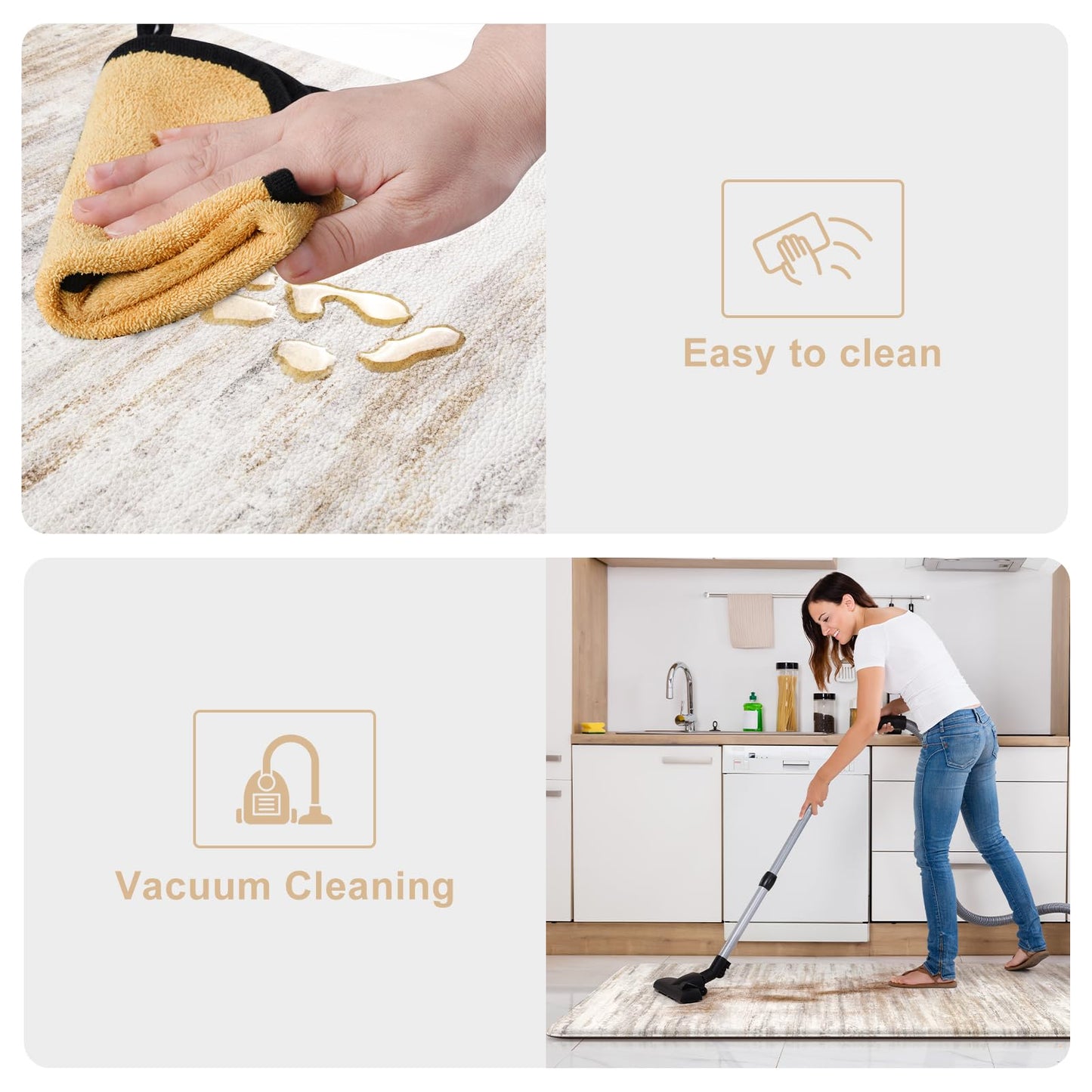 KIMODE Anti Fatigue Kitchen Mats for Floor 2 Piece, Cushioned Abstract Kitchen Rugs,Memory Foam Kitchen Floor Mats, Standing Desk Mats for Laundry, Office, Sink Light Brown Multi 17"x47"+17"x29"