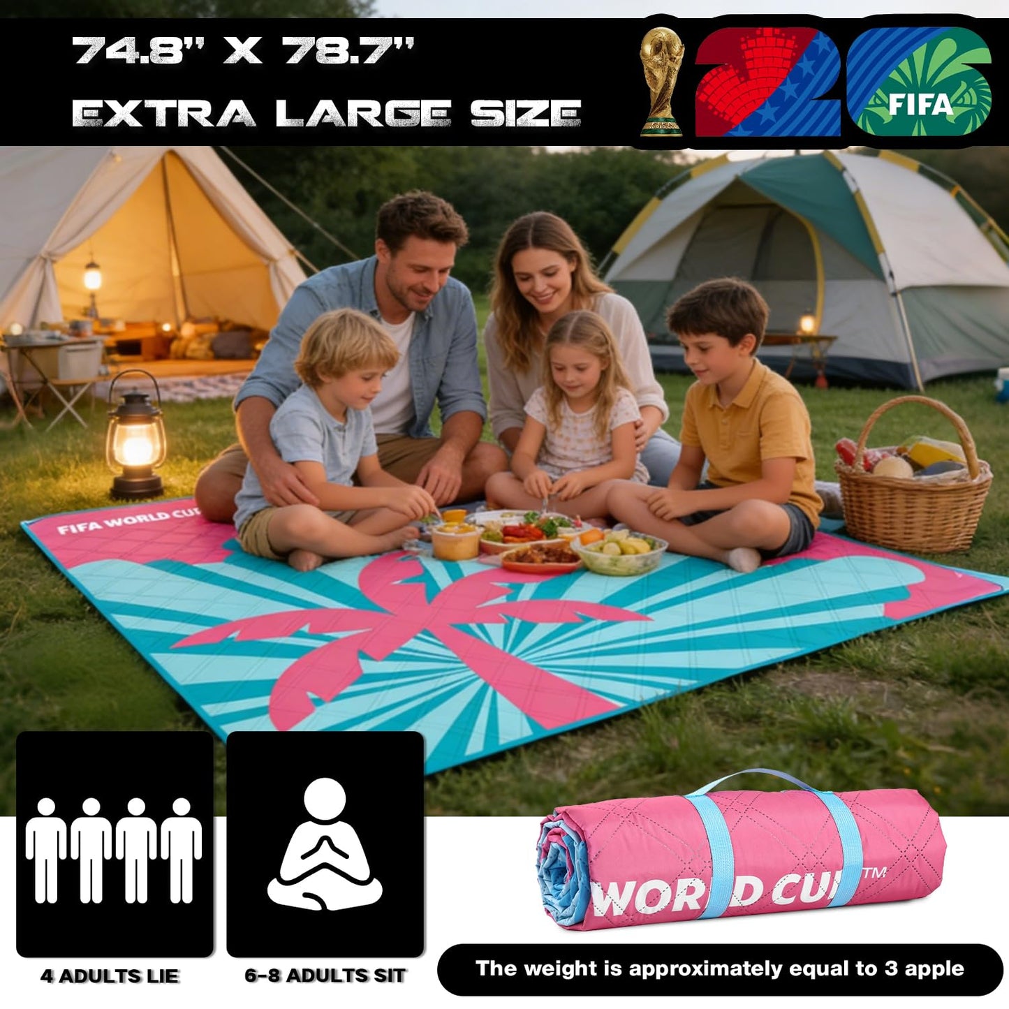 MESUCA FIFA World Cup 2026 Outdoor Trophy Picnic Blanket - Official FIFA World Cup 2026 Merchandise - 75"x80"Extra Large Waterproof Picnic Mat - Foldable Beach Blanket for Outdoor, Camping, Party