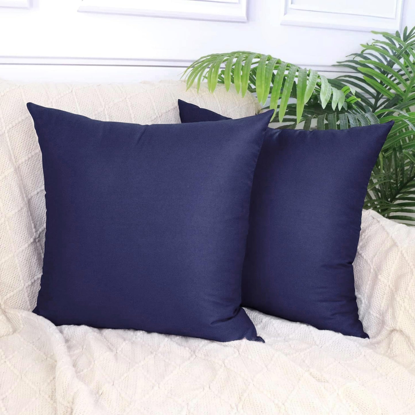 Thmyo 4-Pack 100% Cotton Comfortable Solid Decorative Throw Pillow Case, Square Cushion Cover Pillowcase Sublimation Blank Pillow Covers DIY Throw Pillowcase for Couch(18x18 inch/ 45x45cm,Dark Blue)