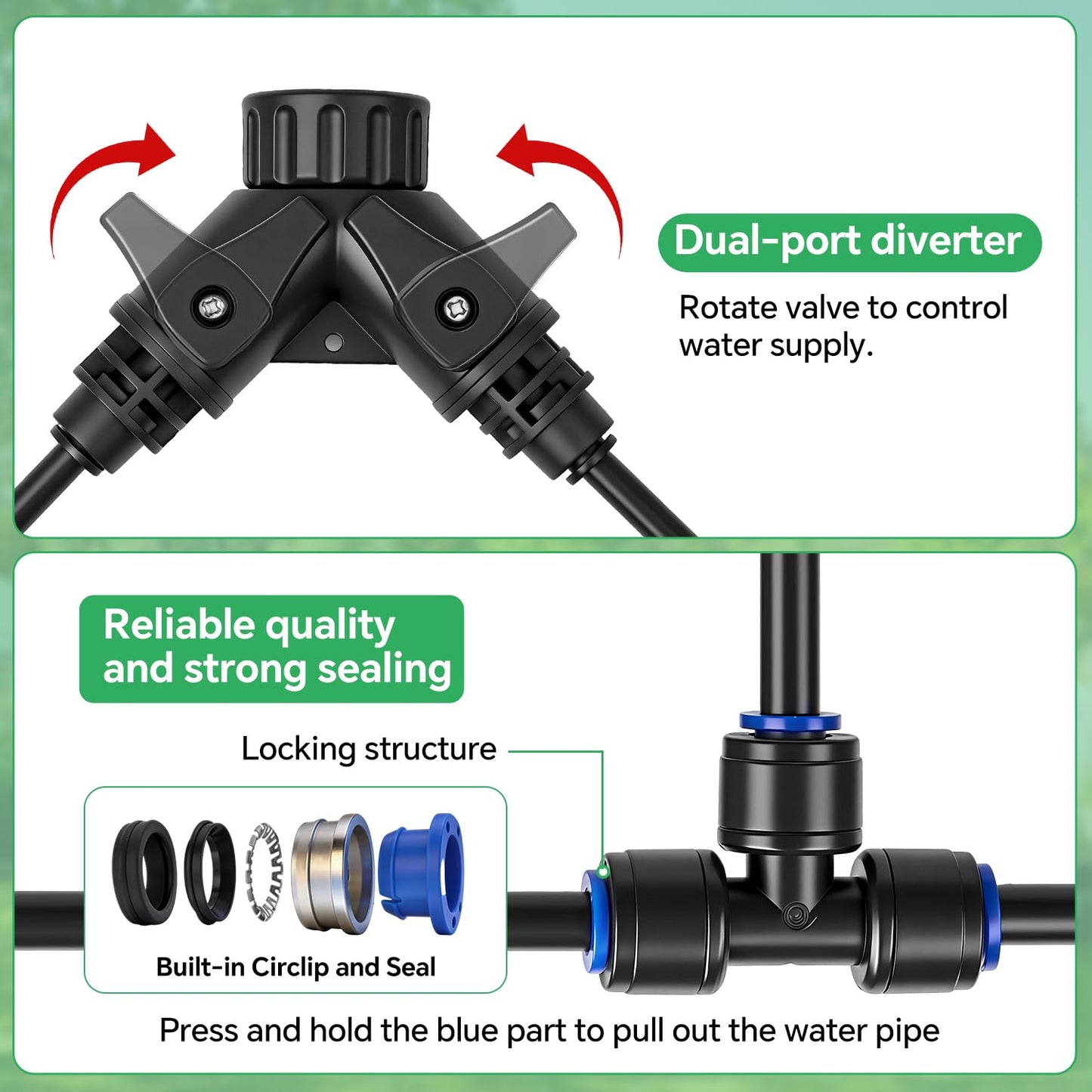 120Ft 1/4" Drip Irrigation System for Garden – 23 Adjustable Copper Nozzles, Automatic Atomizing Sprinkler System for Outdoor Plants Raised Bed, Yard, Potted Plants & Lawn