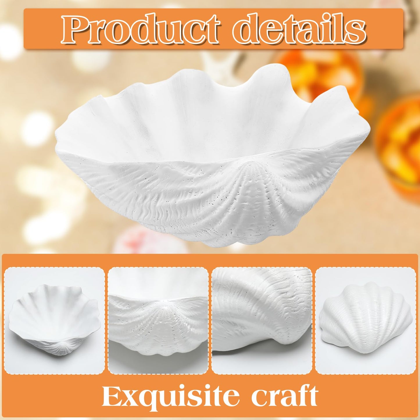 Maxcheck 2 Pcs Large White Seashells Oyster Decorative Bowl Resin Clamshell Nautical Clamshell Bowl Coastal Nautical Themed Party Home Bathroom Beach Gift-10.2-1pc,8.6-1pc