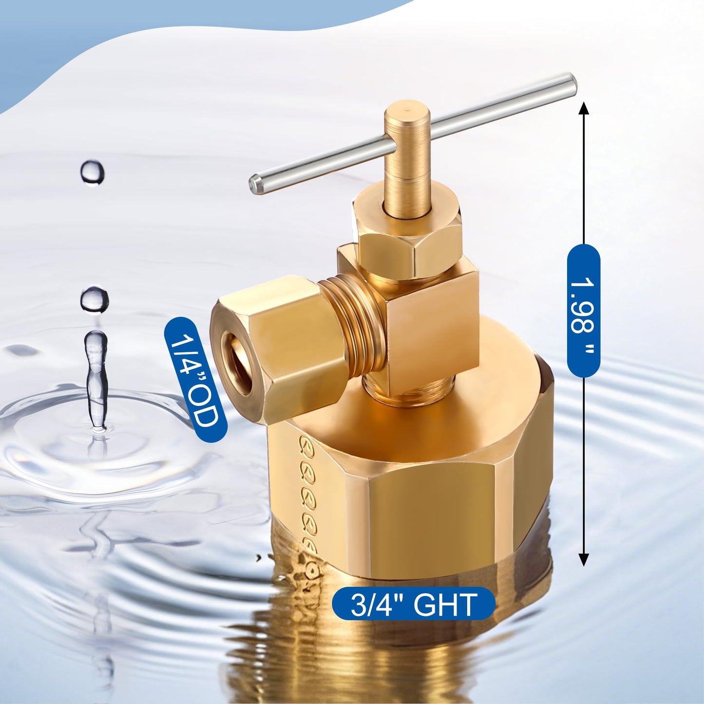 Enhon 3/4 Female Garden Hose Thread by 1/4 Compression Needle Valve Brass Adapter, Brass Adapter with Washer and PTFE Thread Seal Tape, Water Hose Tool for Swamp Cooler Ice Maker
