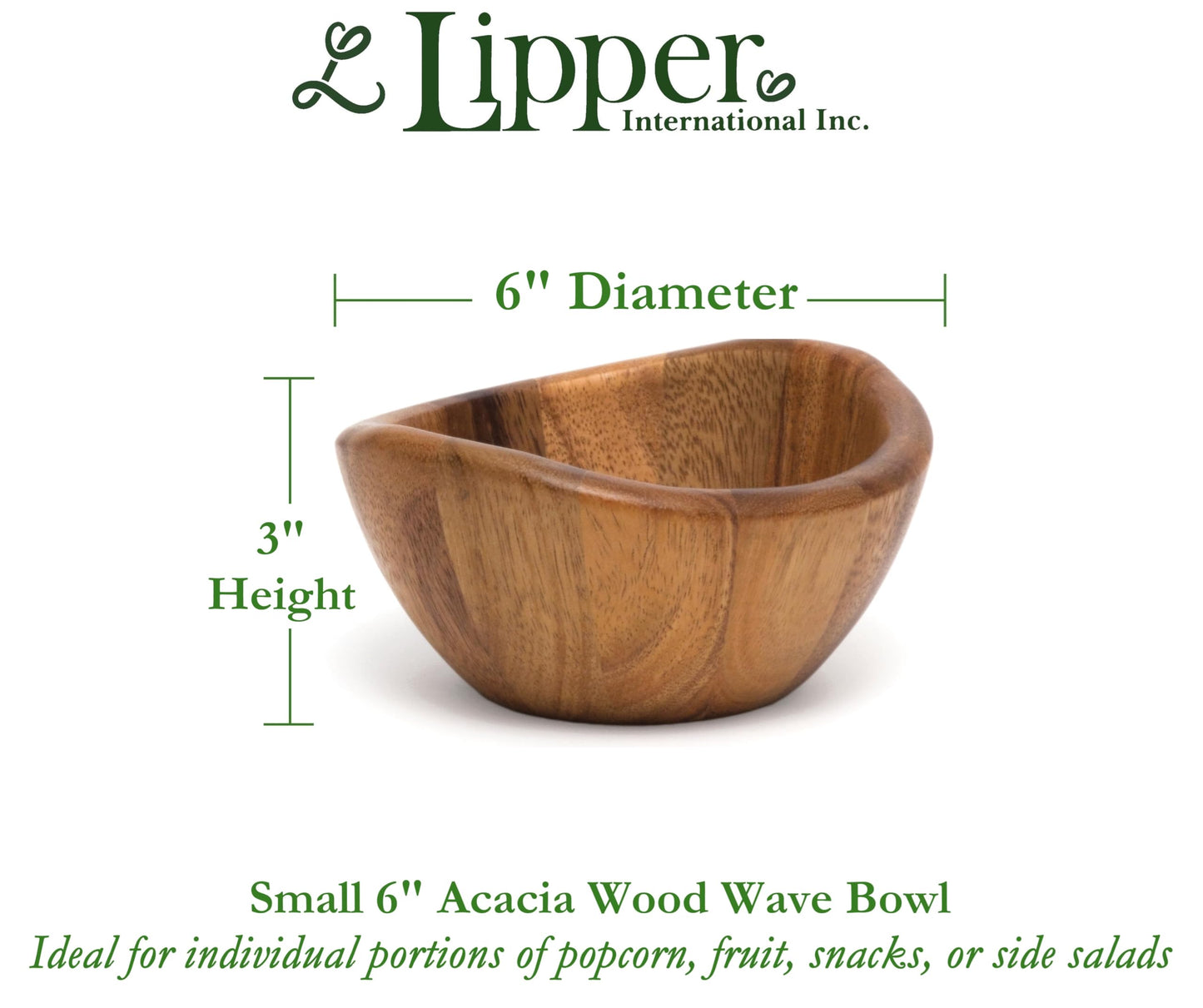 Lipper International Acacia Wave Serving Bowl for Fruits or Salads, Small, 6" Diameter x 3" Height, Single Bowl,20 fluif ounces