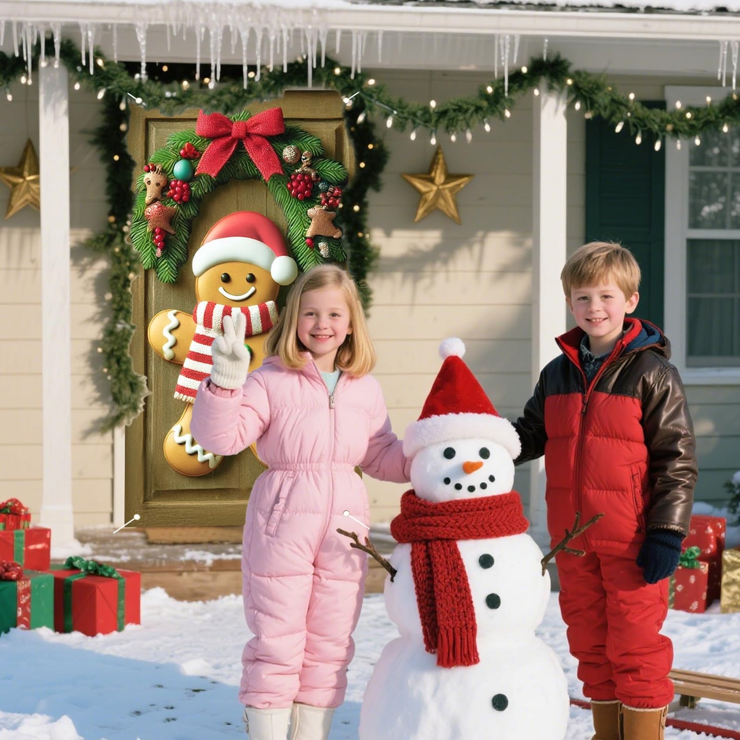 Nuxovilar Christmas Door Cover Banner 35x71 Door Banner Christmas Festive Gingerbread Man Winter Holiday Decor for Home Indoor Outdoor