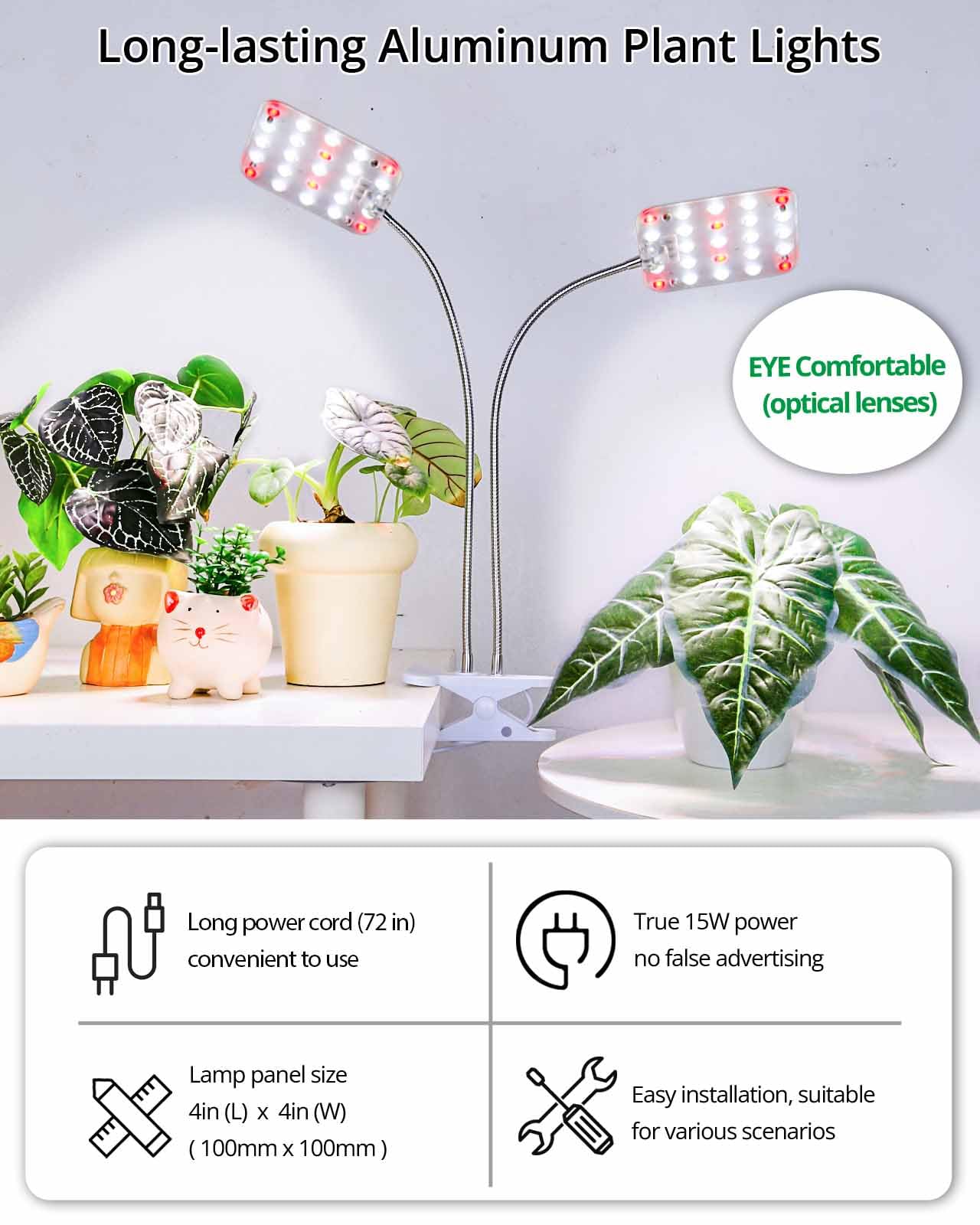 DOMMIA Plant Light, Dimmable Desk Clip on Plant Light for Indoor Plants with 6/12/16h Timer, Gooseneck Grow Lamps, Full Spectrum for Seeding, Succulent, Potted Plants, 2-Head