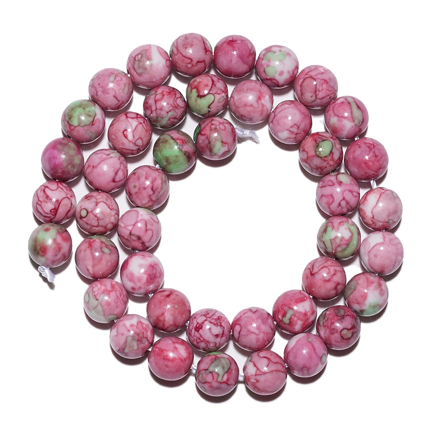10mm Natural Green Red Rain Flower Gemstone Beads Polished Round Smooth Stone Beads for Bracelets Jewelry Making 15inch Loose Beads