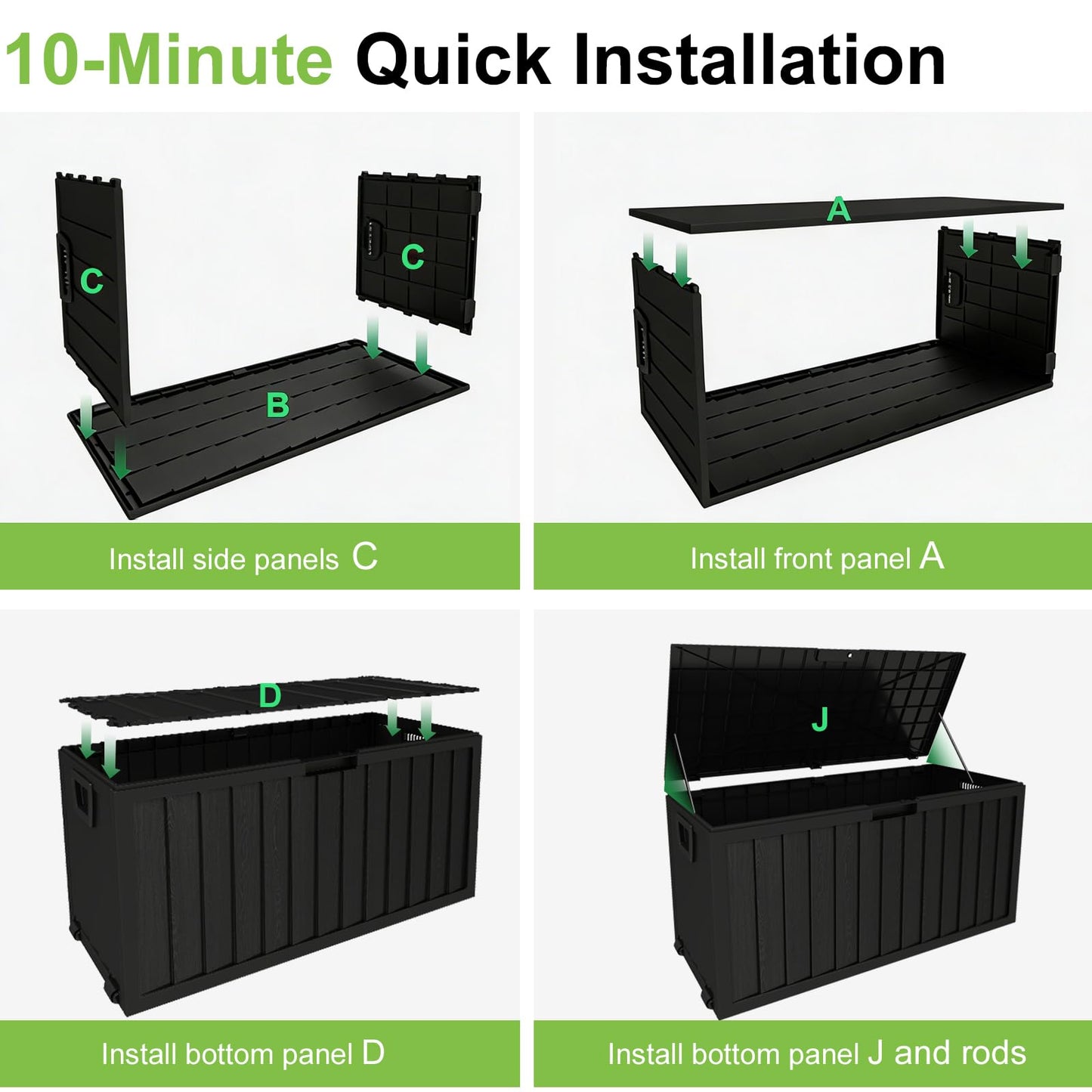 ZEUKMXOO 75 Gallon Outdoor Storage Box Waterproof,350LBS Lockable Patio Storage Box for Patio Cushions,Garden Tools and Tools Storage,Outside Storage Box-Black