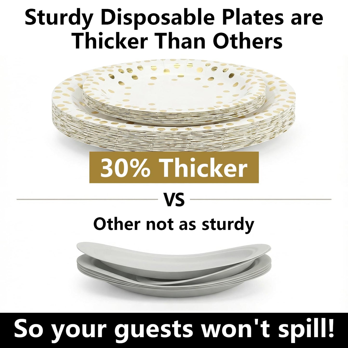 hapray 201 PCS Disposable Paper Plates Gold Party Supplies, Golden Polka Dots Birthday and Baptism Decorations, include Plates and Cups, Napkins, Plastic Tablecloth for Baby Shower Wedding Christmas