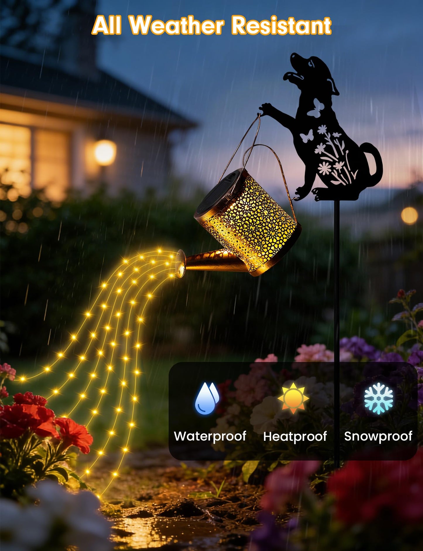 Solar Watering Can Lights with Cascading Light, Solar Lights Outdoor Garden Decor, IP65 Waterproof Hanging Lantern, Hanging Gardening Decor for Outside Patio Porch Yard (Dog)